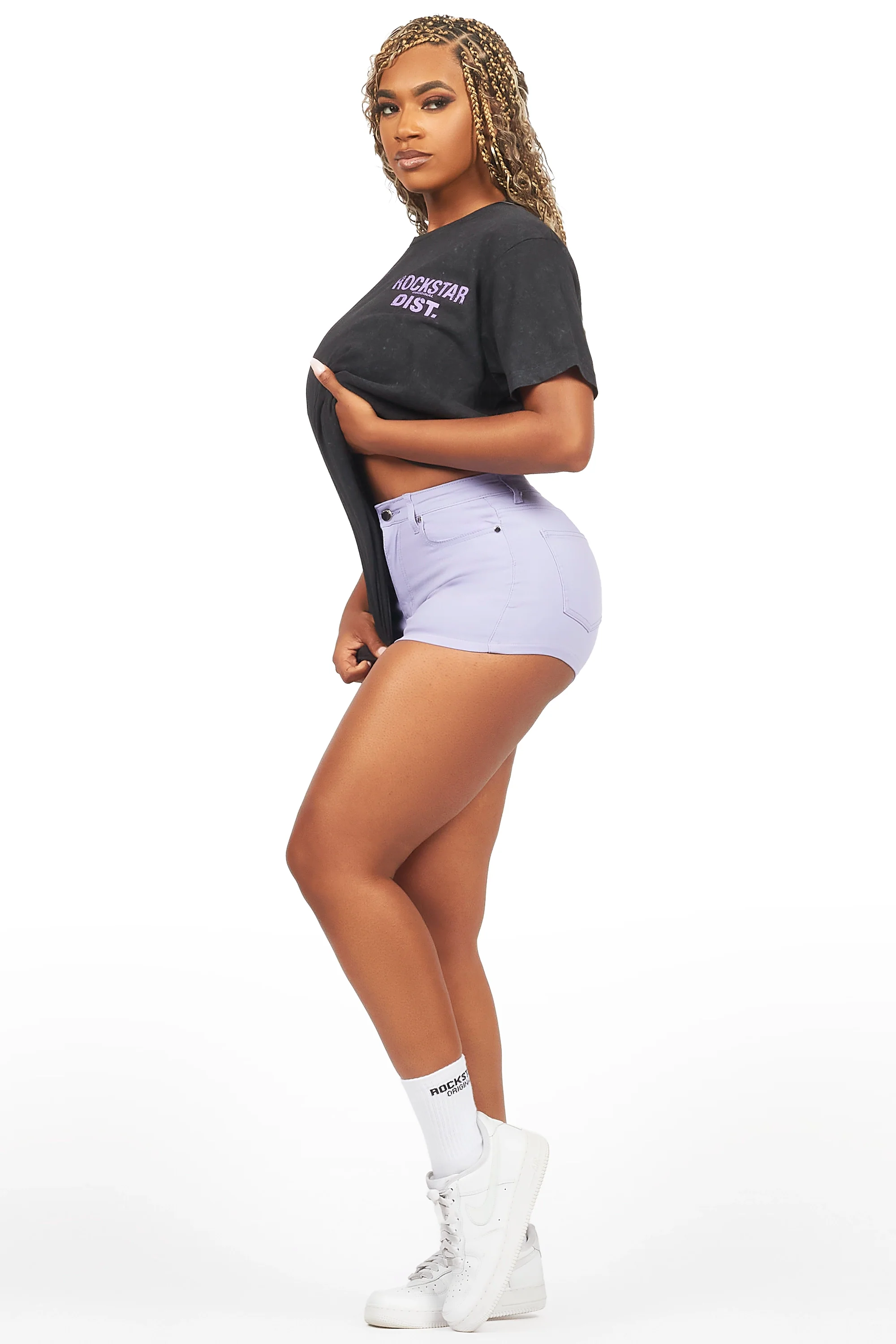 Denae Black/Purple Denim Short Set