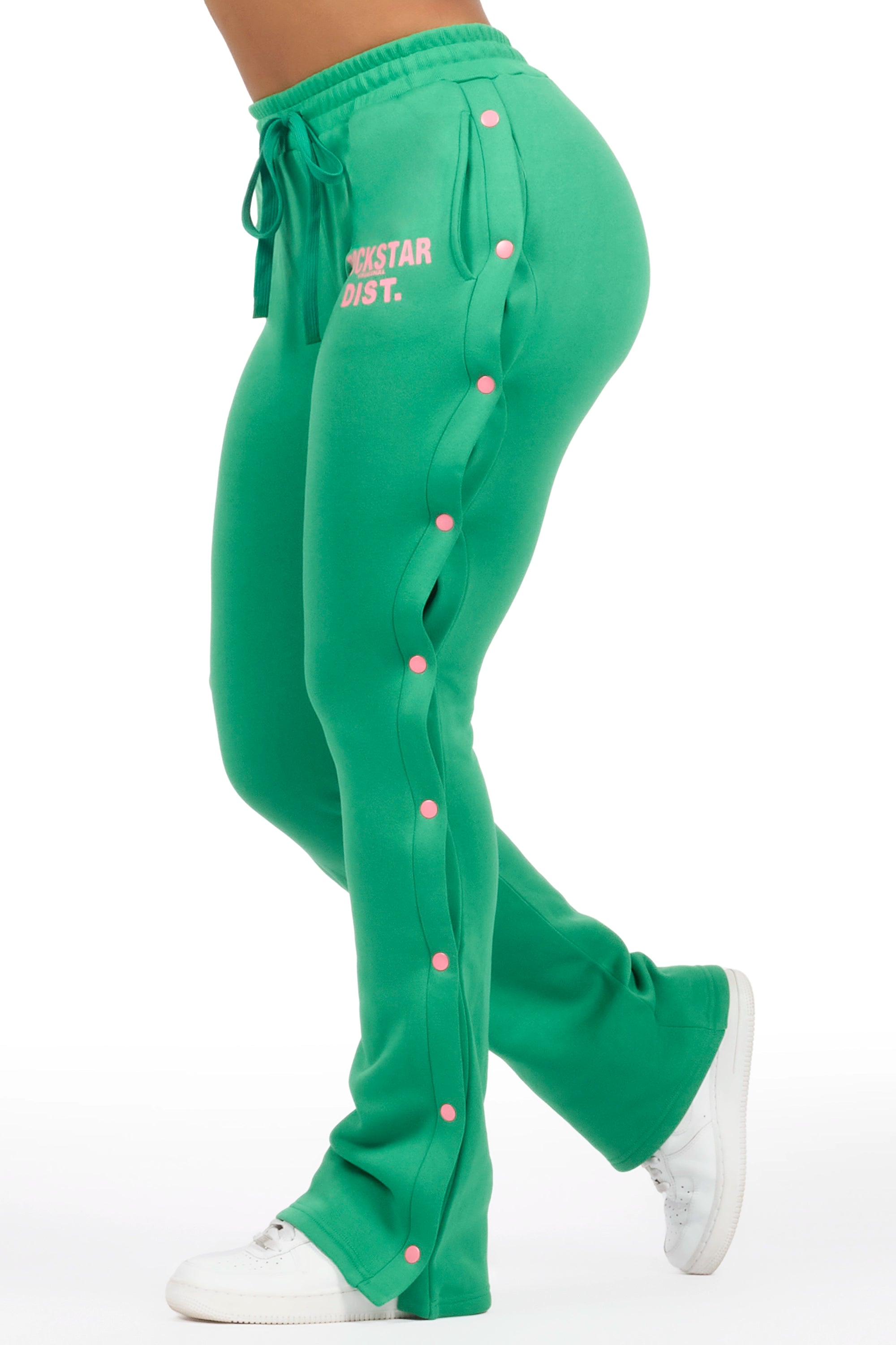 Kenniyah Green Snap Stacked Track Pant