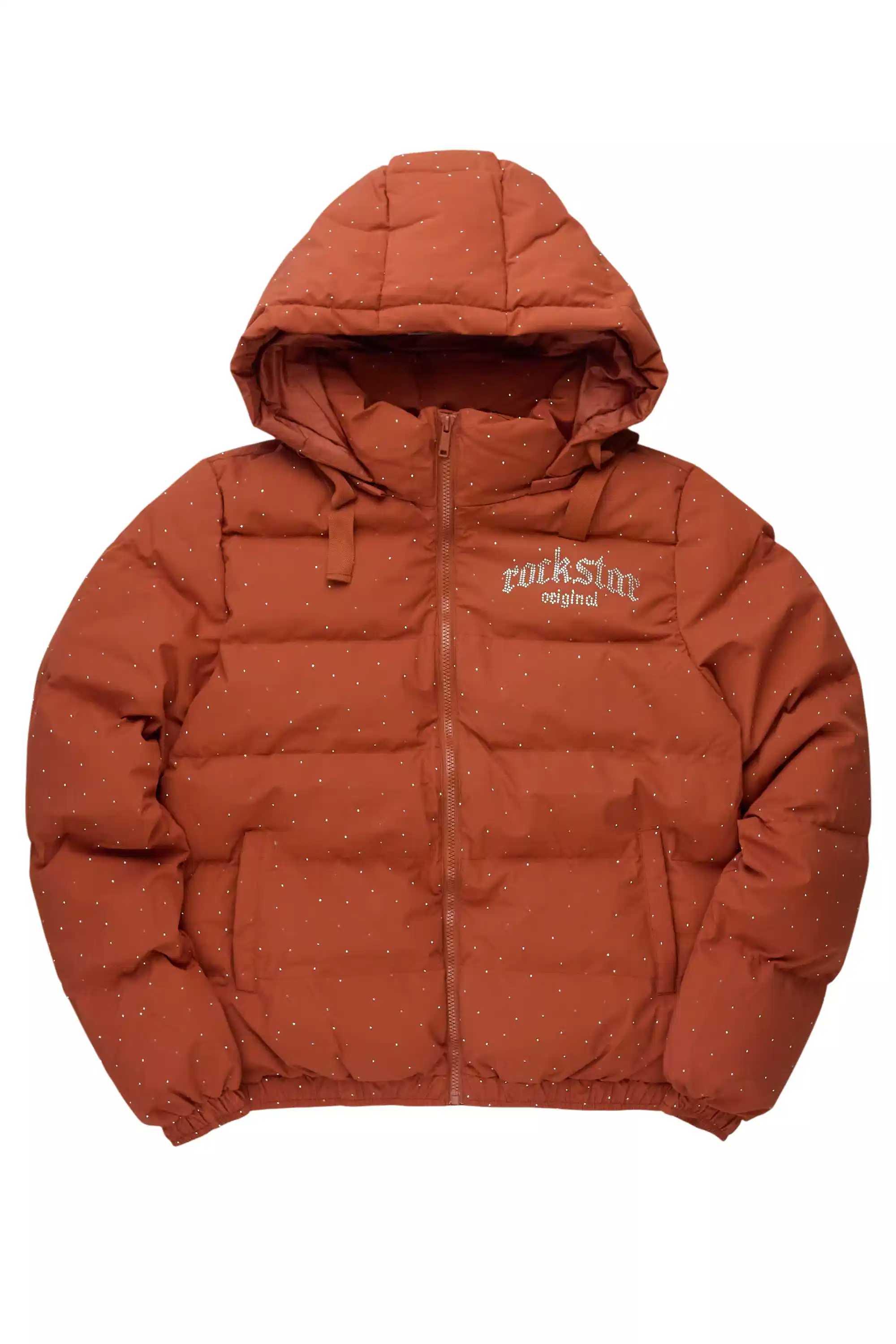 Onellia Mocha Rhinestone Puffer Jacket