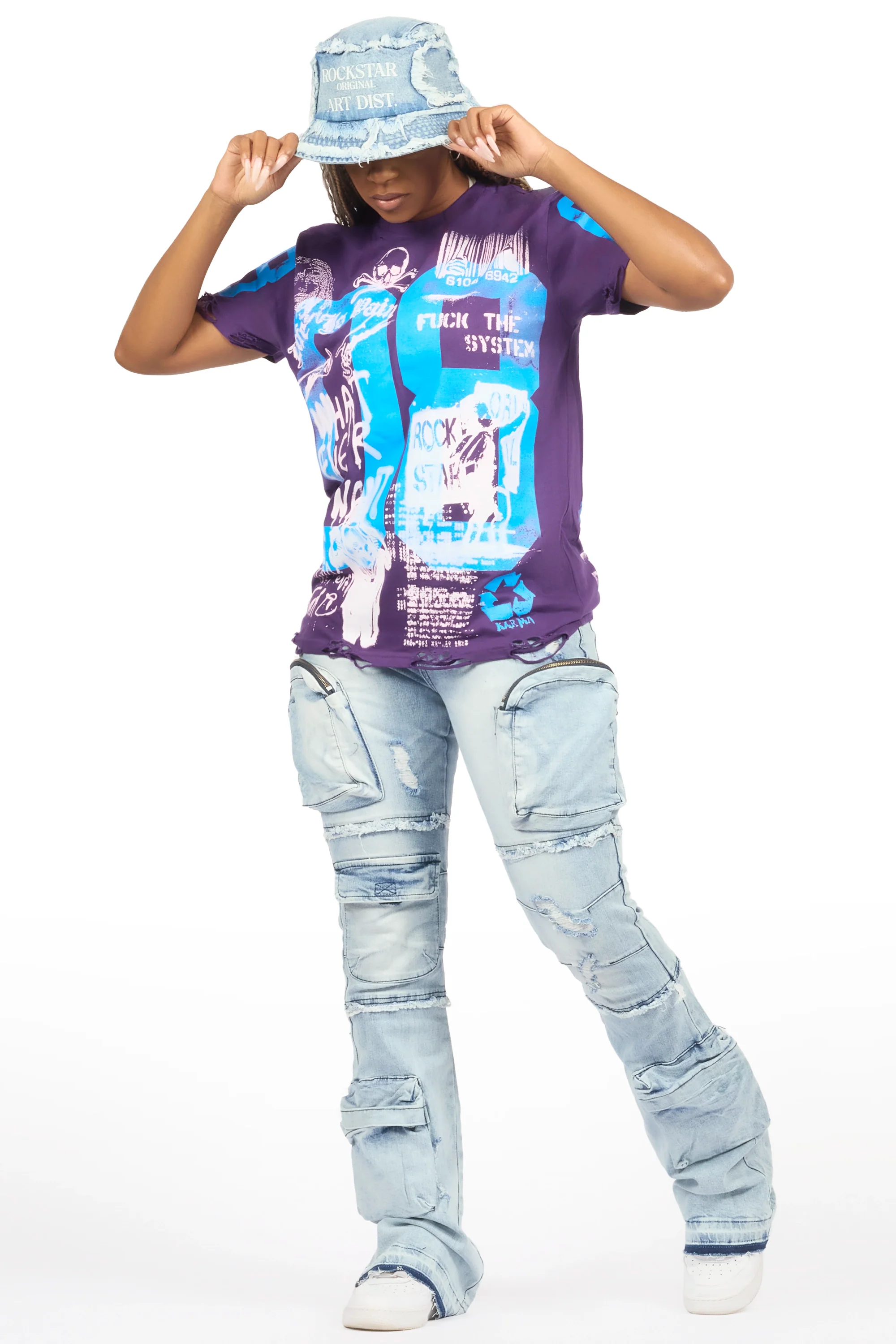 Teamber Light Blue Patchwork Bucket Hat