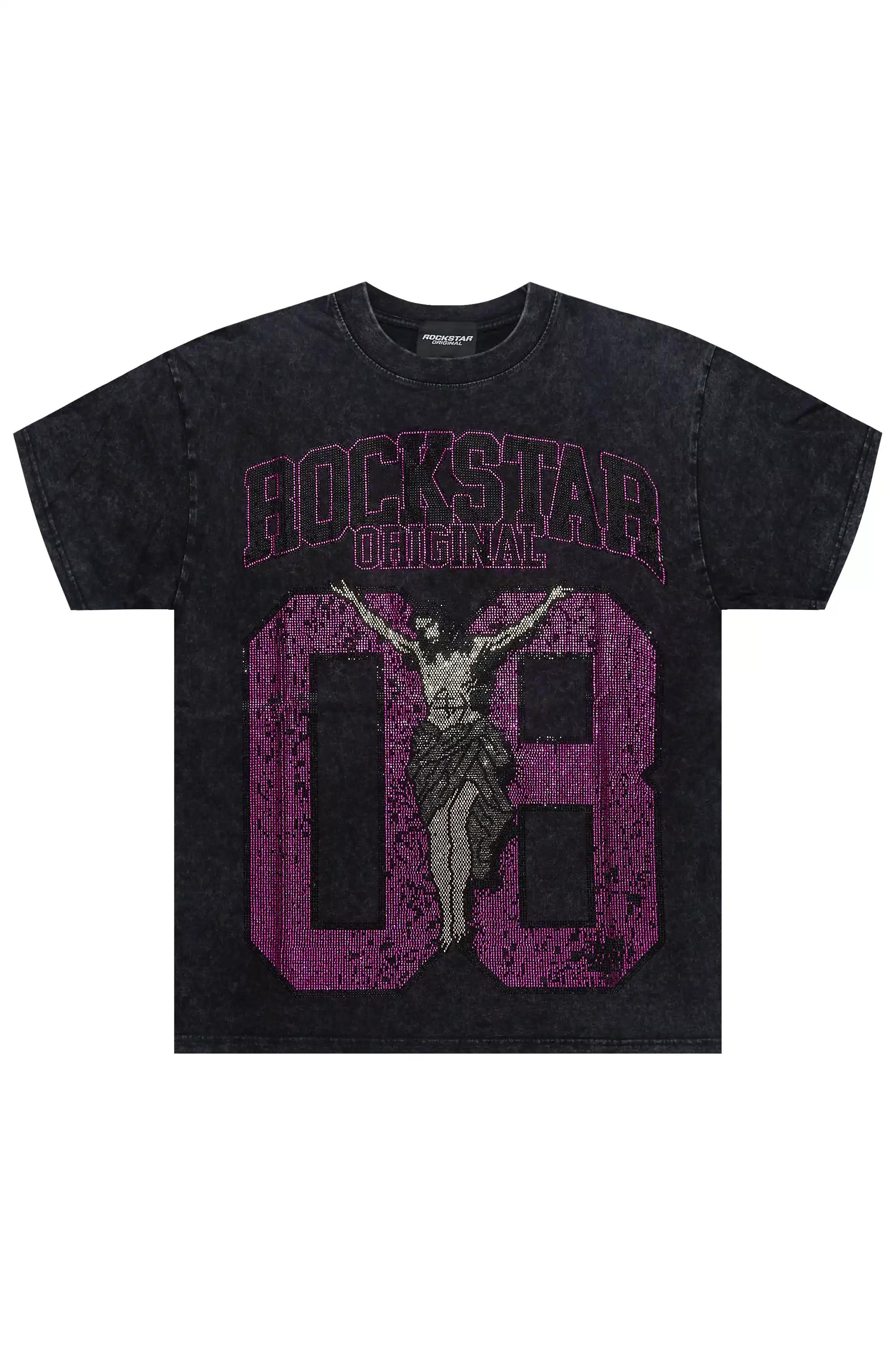 Tariqa Black/Pink Rhinestone Oversized T-Shirt