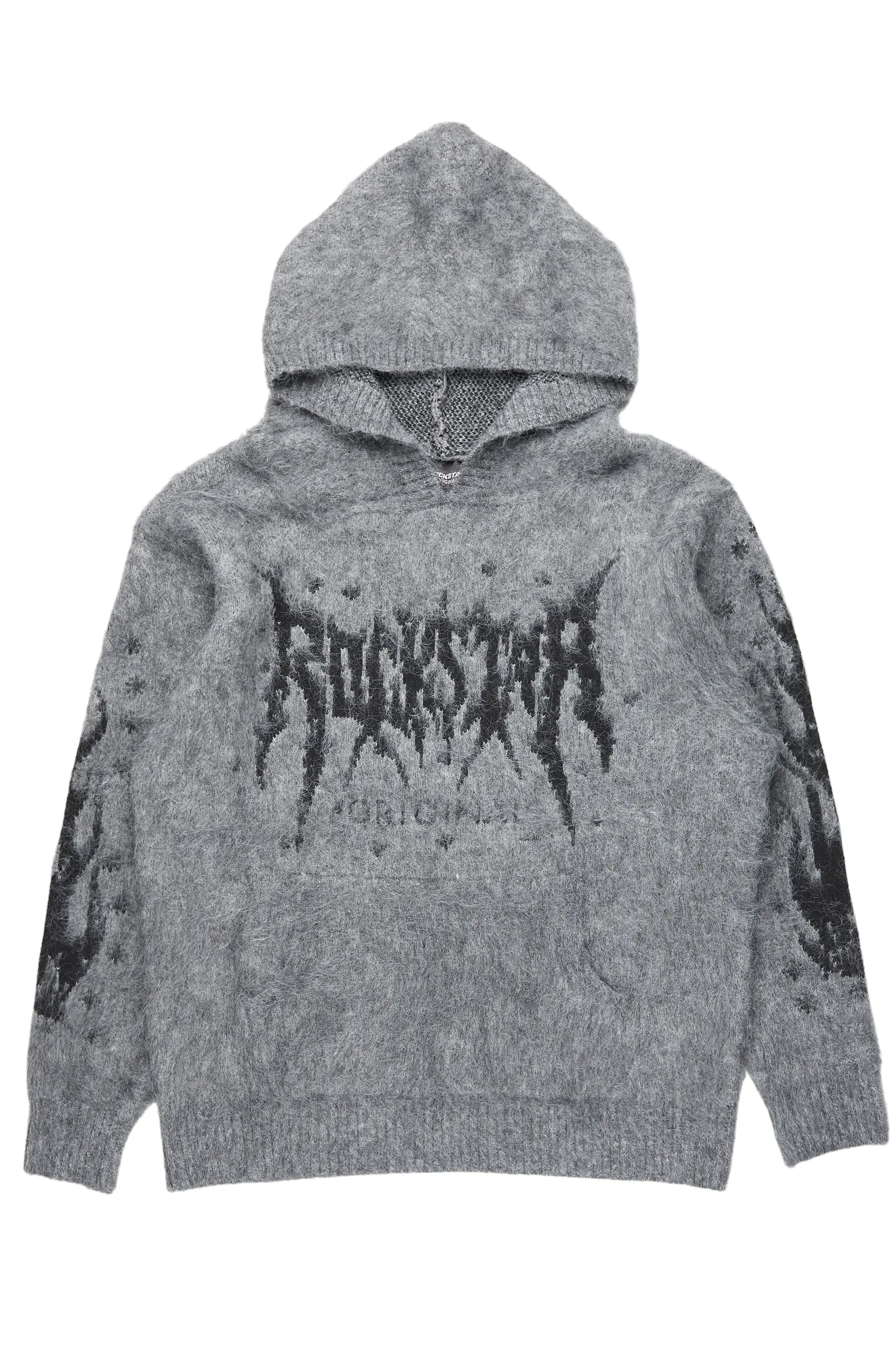 Keshay Grey Graphic Knit Hoodie