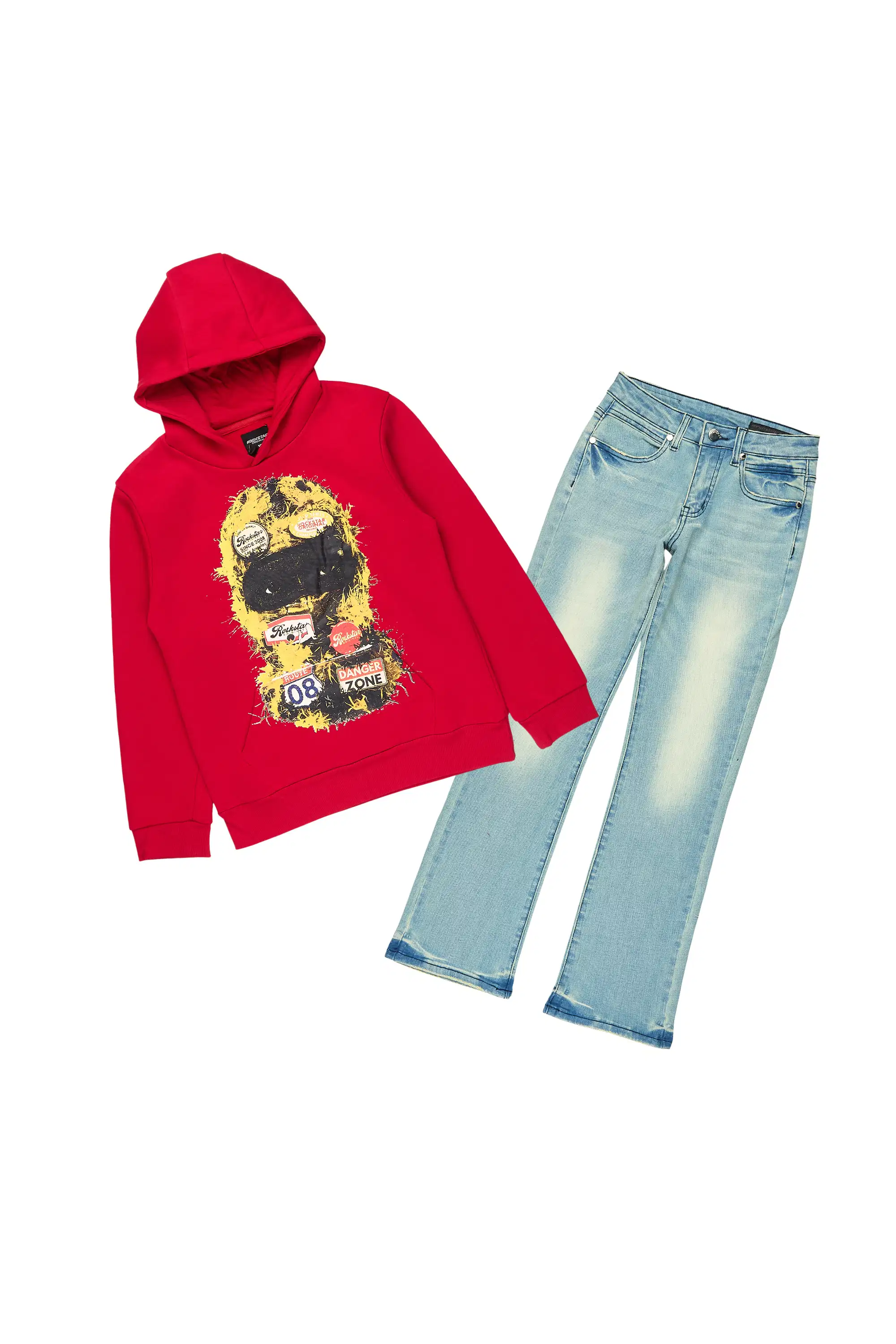 Boys Aylan Red Hoodie Stacked Jean Set