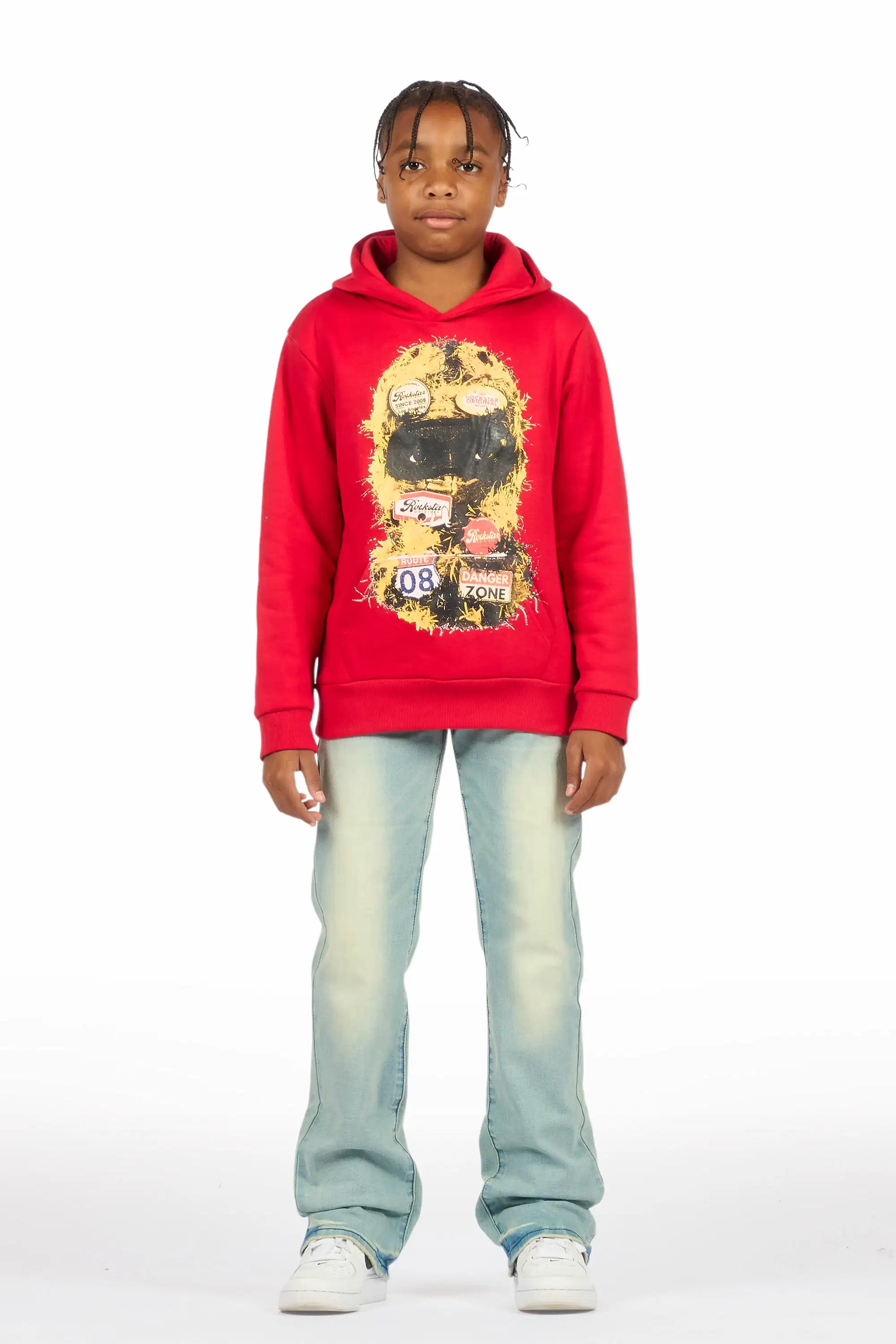 Boys Aylan Red Hoodie Stacked Jean Set