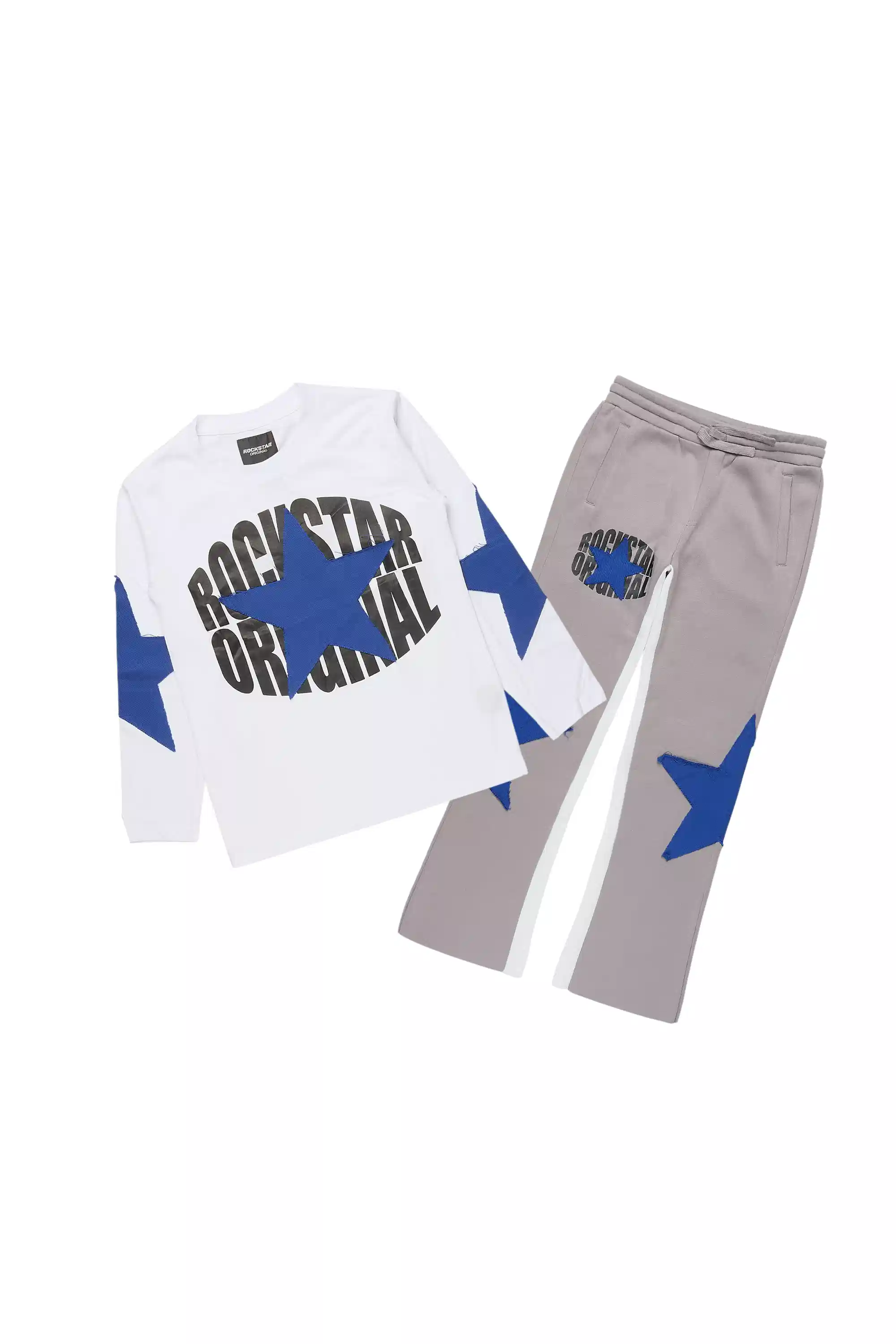 Boys States Grey/Blue Long Sleeve T-Shirt Track Set