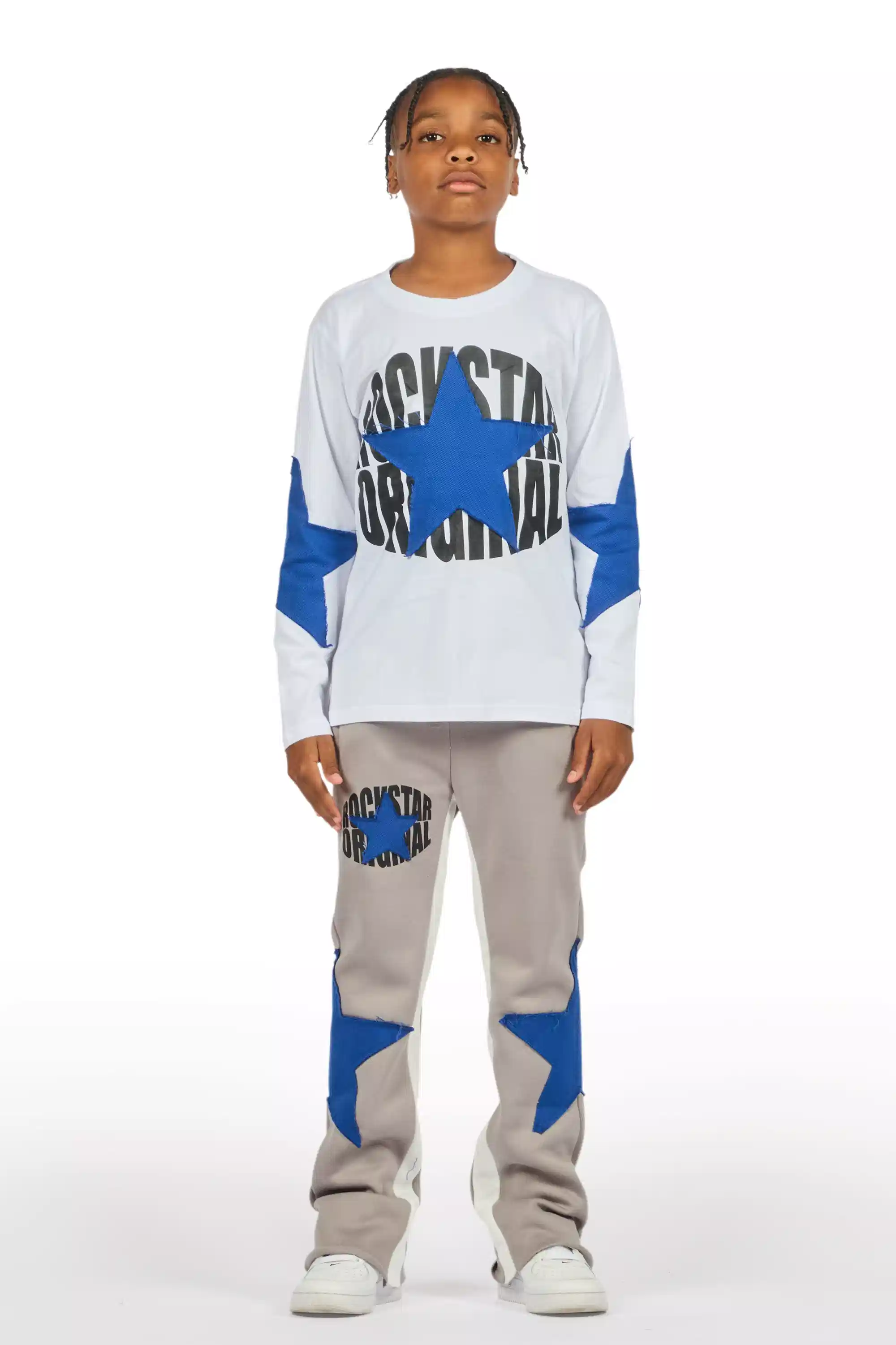 Boys States Grey/Blue Long Sleeve T-Shirt Track Set