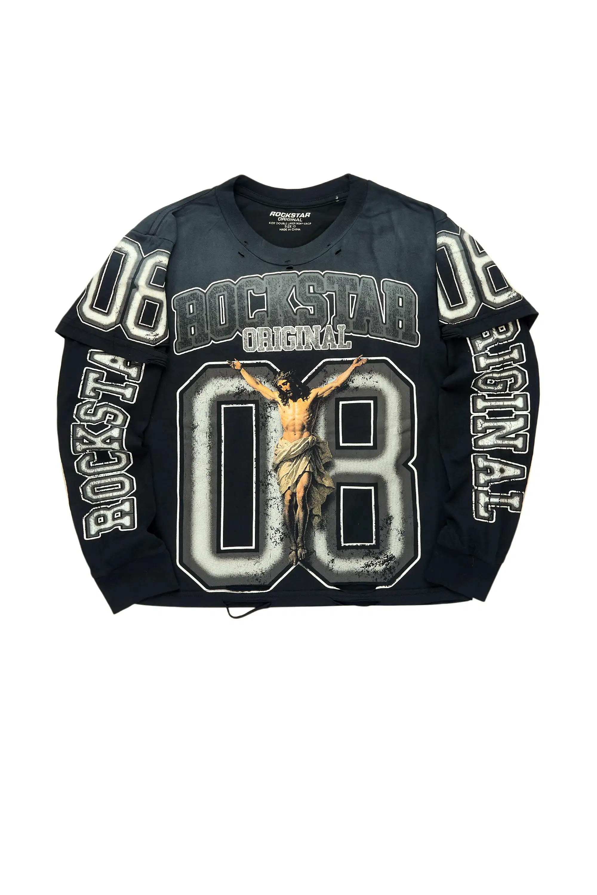 Boys Fields Black/White Double Layer L/S Graphic T-Shirt