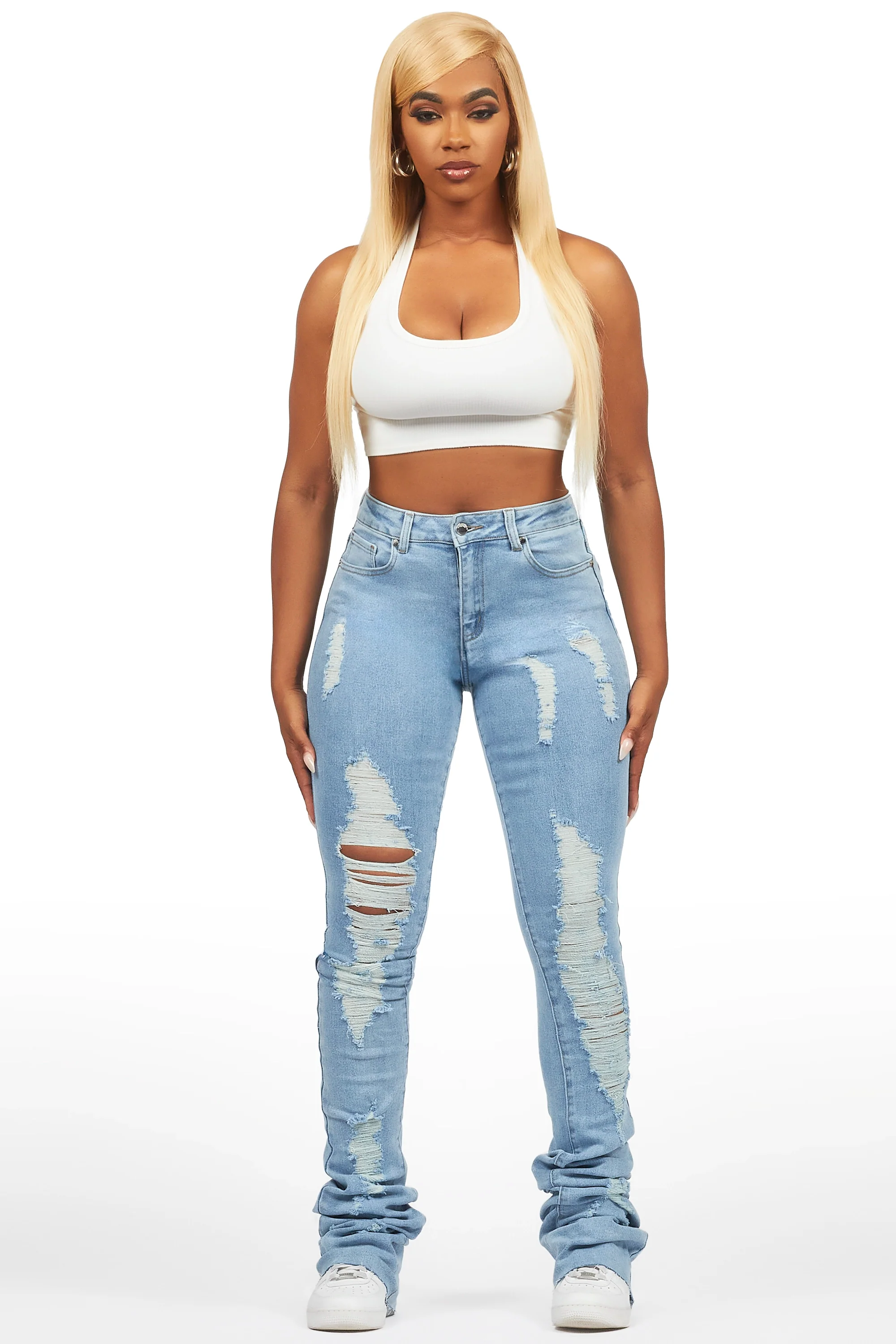 Got A Crush Light Wash Distressed Super Stacked Jean