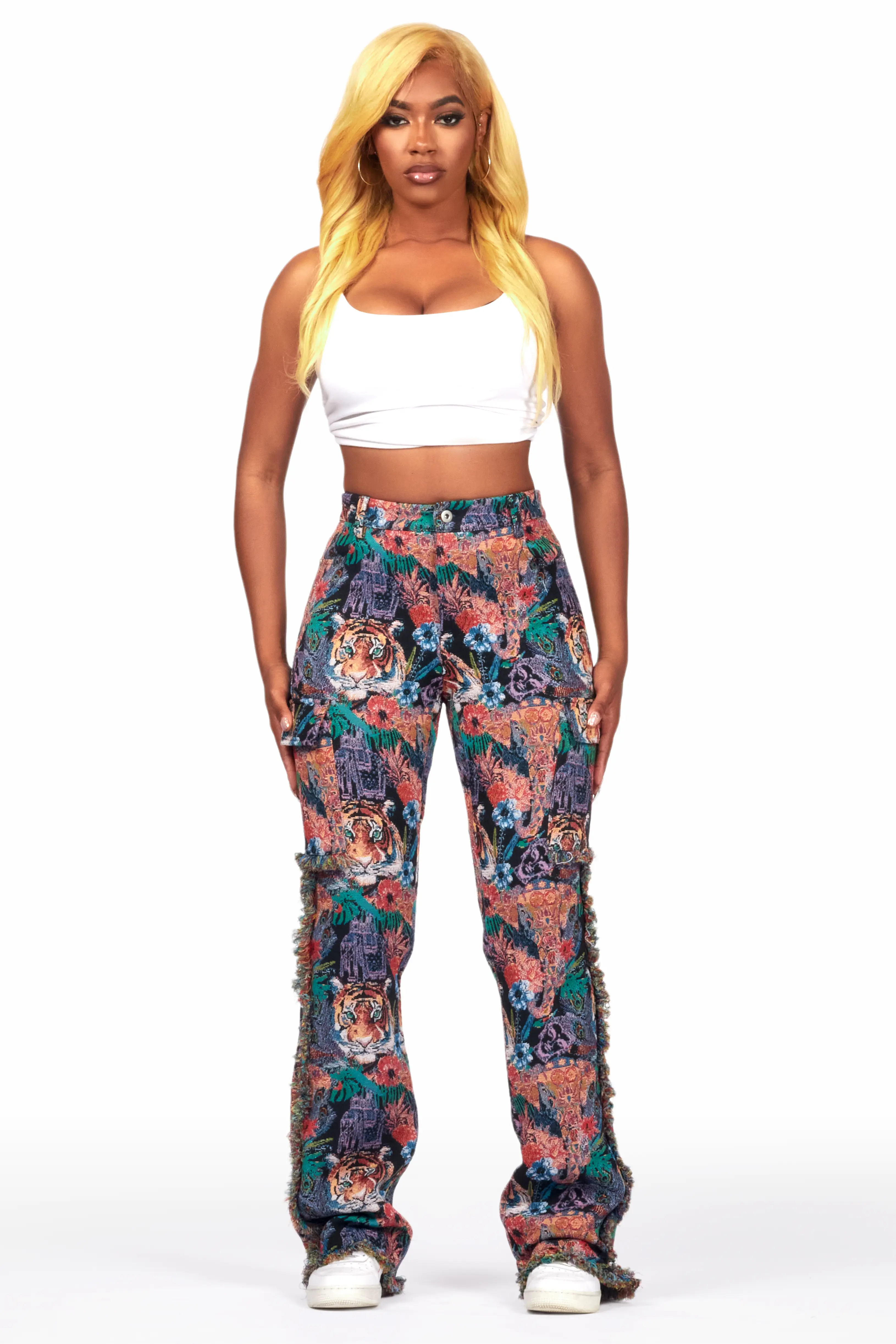 Rena Black Tapestry Stacked Pant