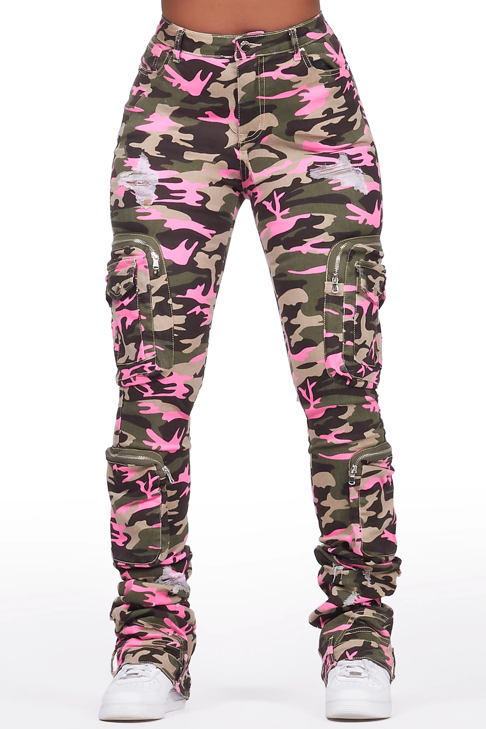 Alisson Green/Pink Camo Cargo Super Stacked Jean