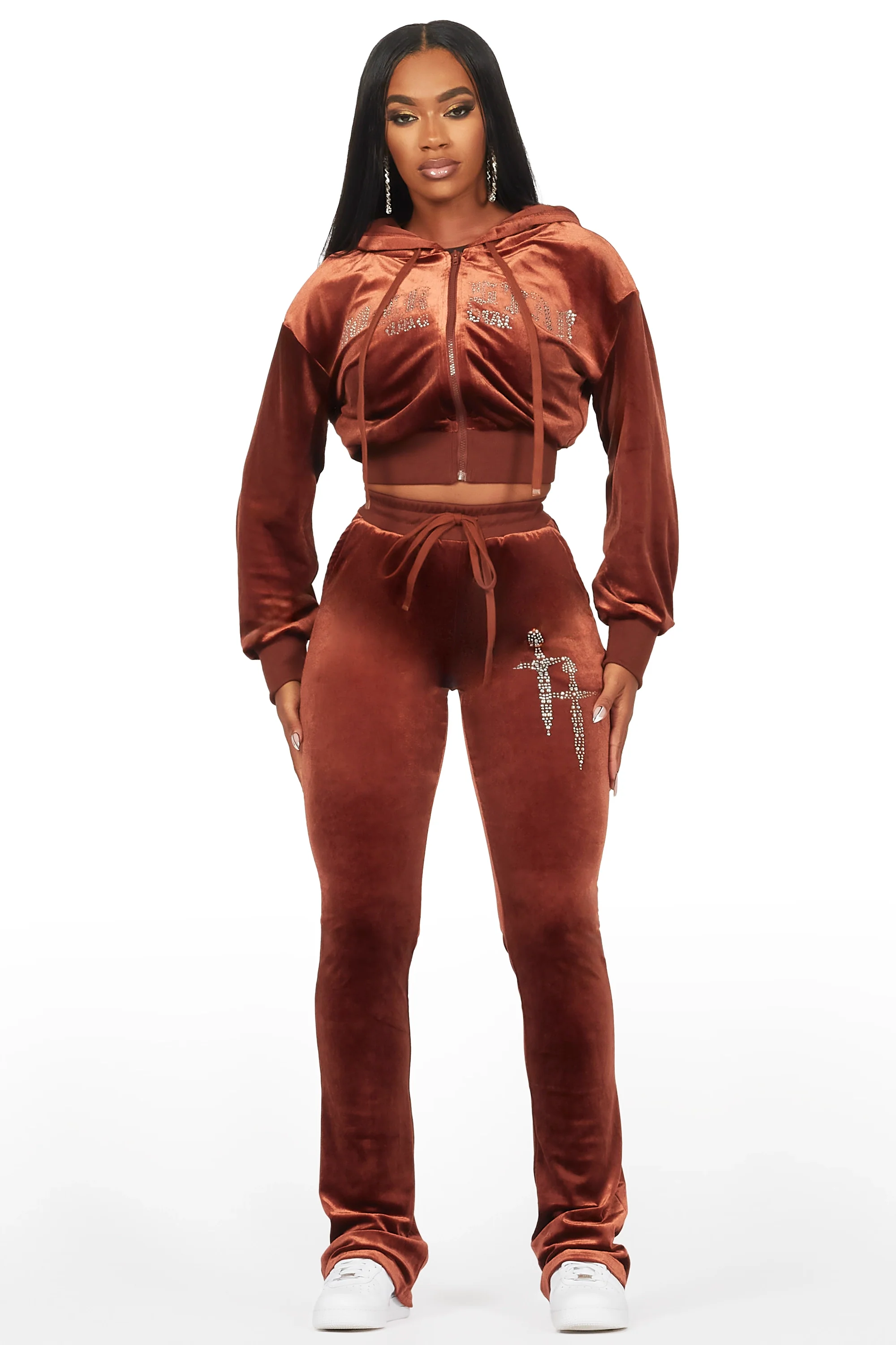 Atalaya Brown Stacked Rhinestone Velour Trackset