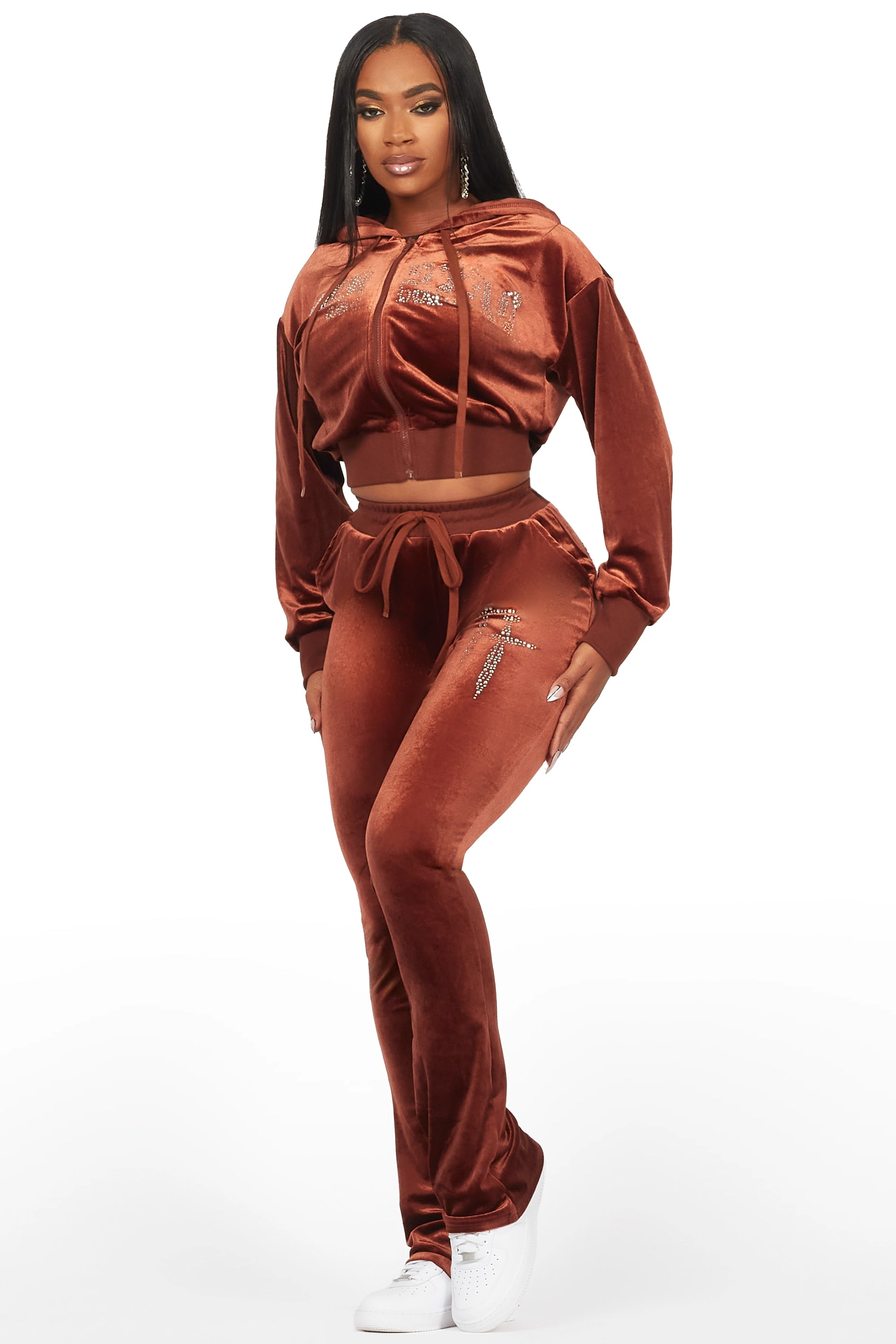 Atalaya Brown Stacked Rhinestone Velour Trackset