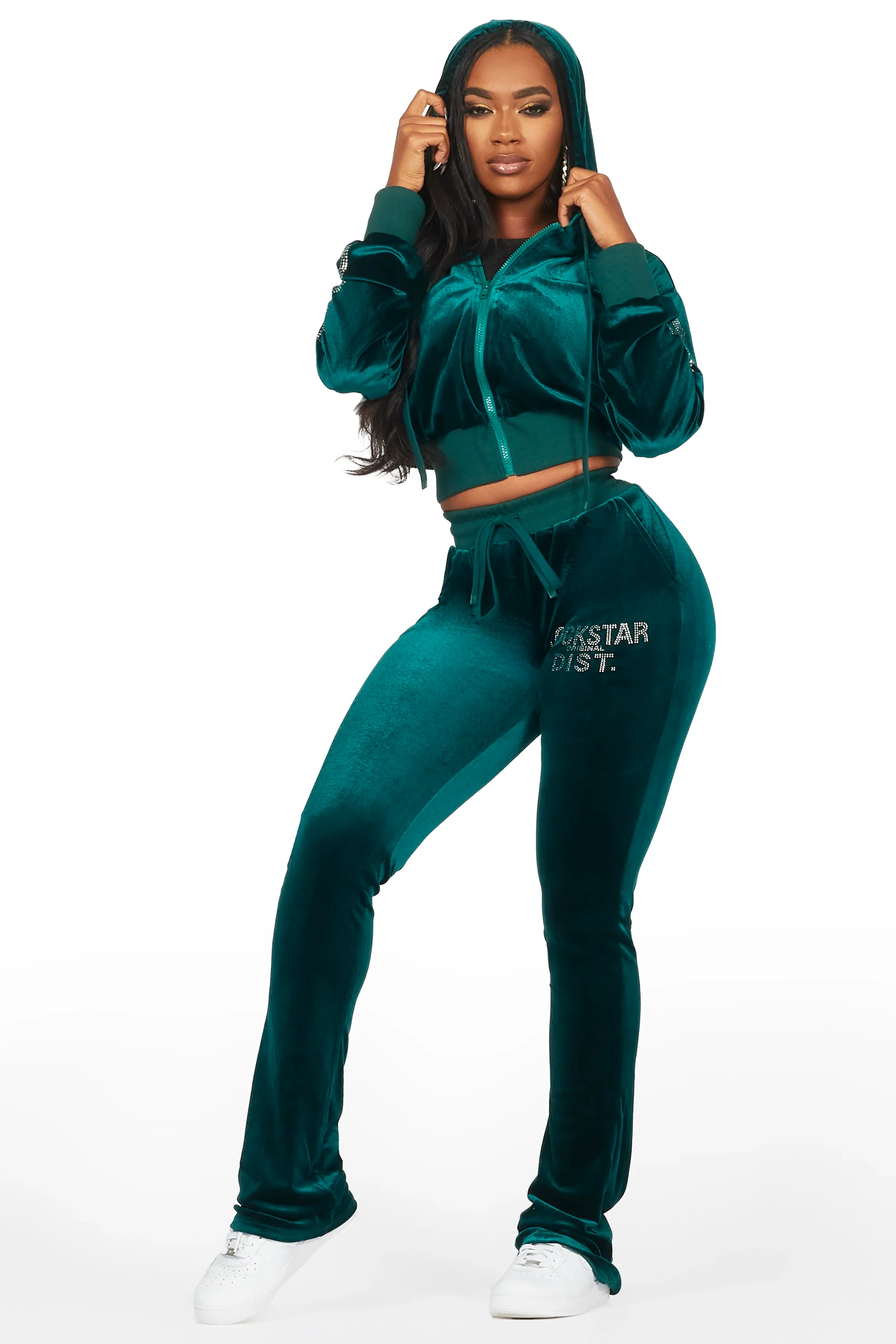Shakura Green Stacked Rhinestone Velour Trackset
