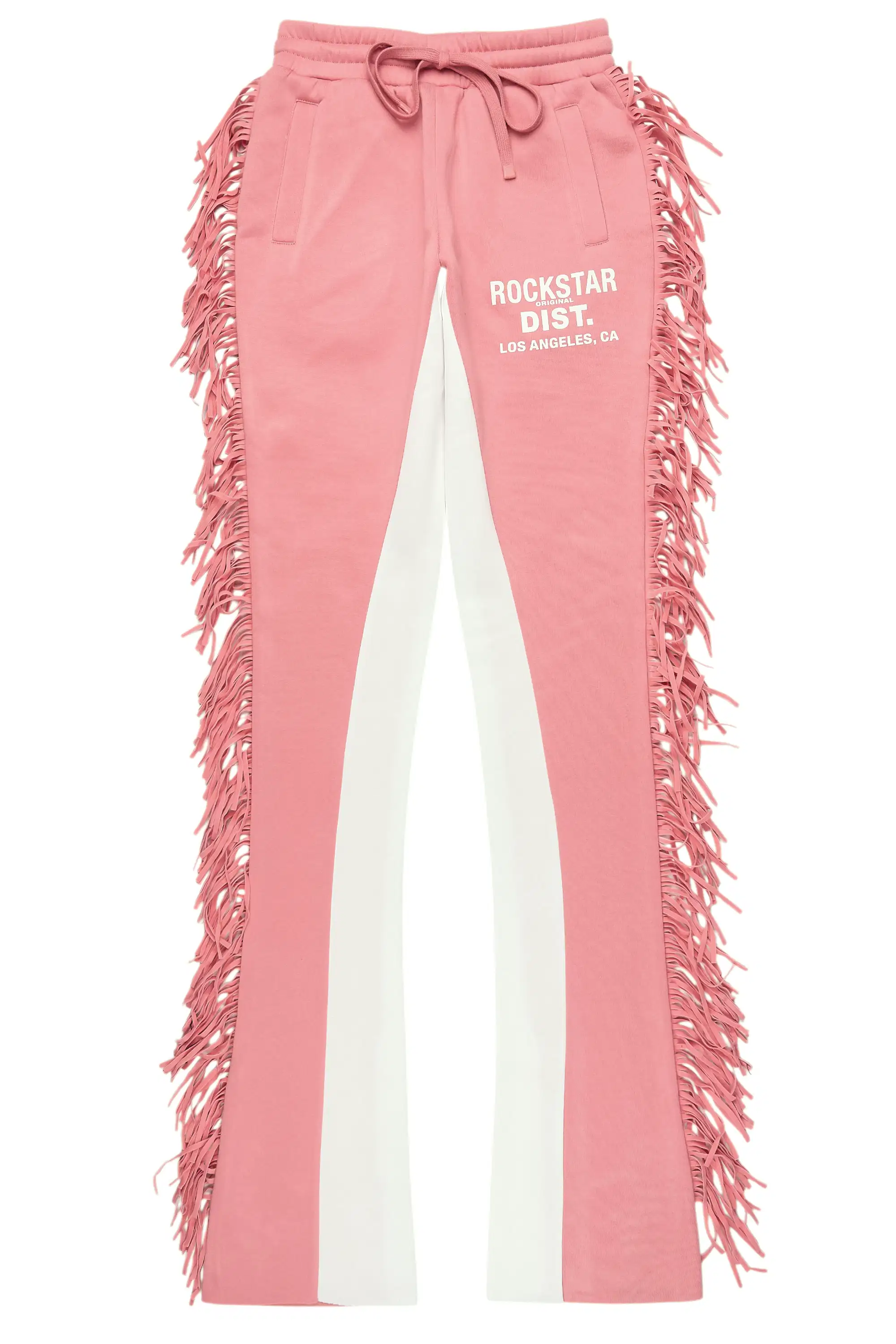 Kendra Pink Fringe Stacked Flare Track Pant