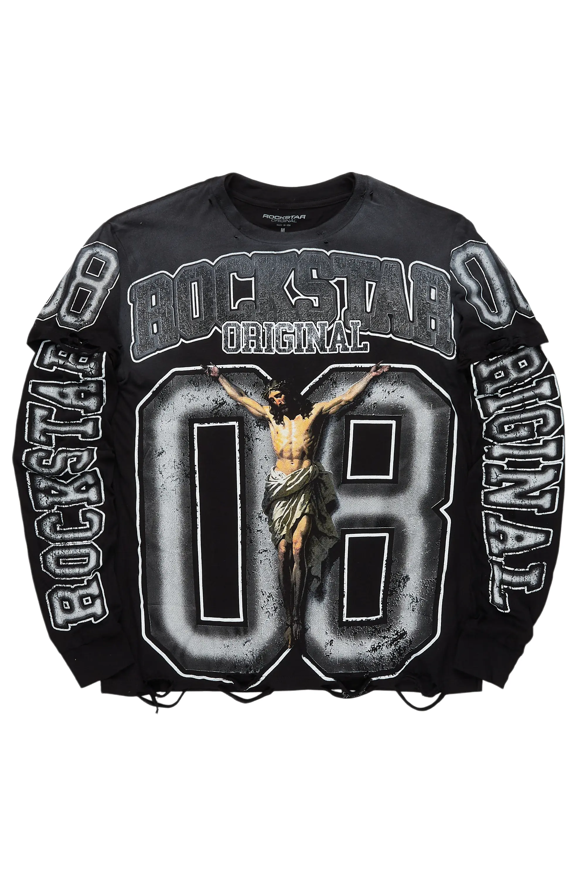 Tariqa Black/White Double Layer Graphic T-Shirt