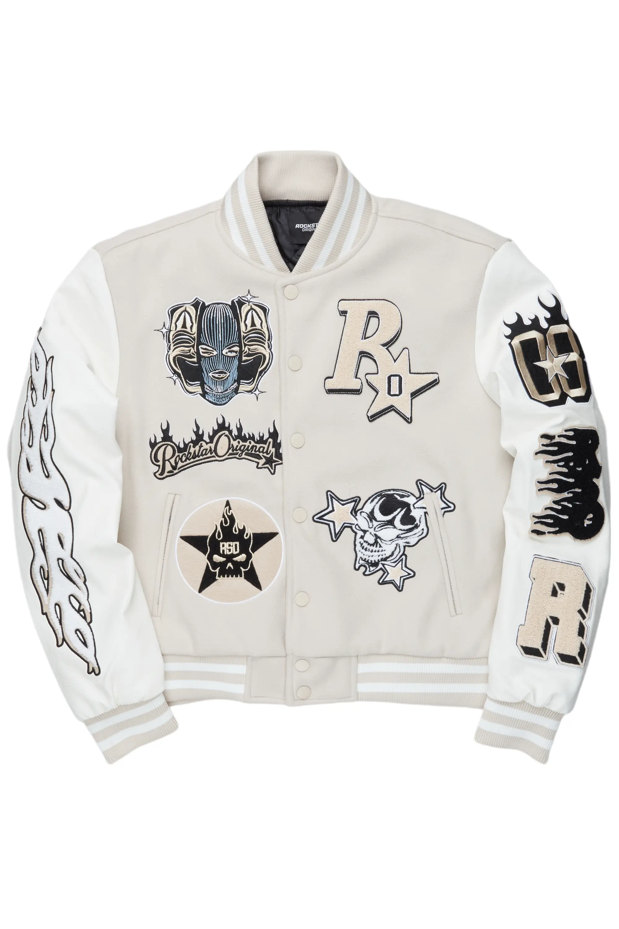 lonnesha Beige Oversized Varsity Jacket