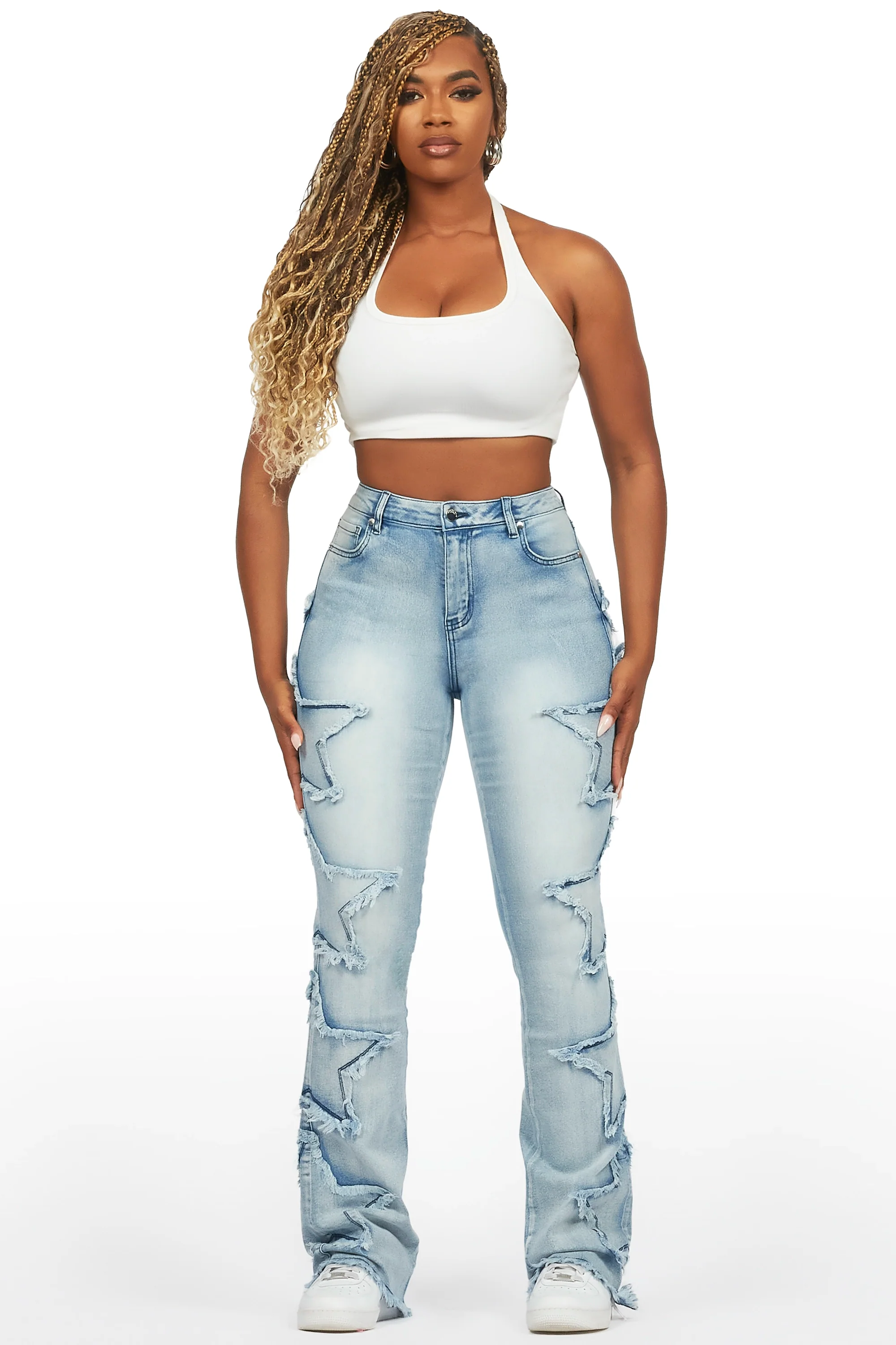Sinayah Light Wash Stacked Flare Jean
