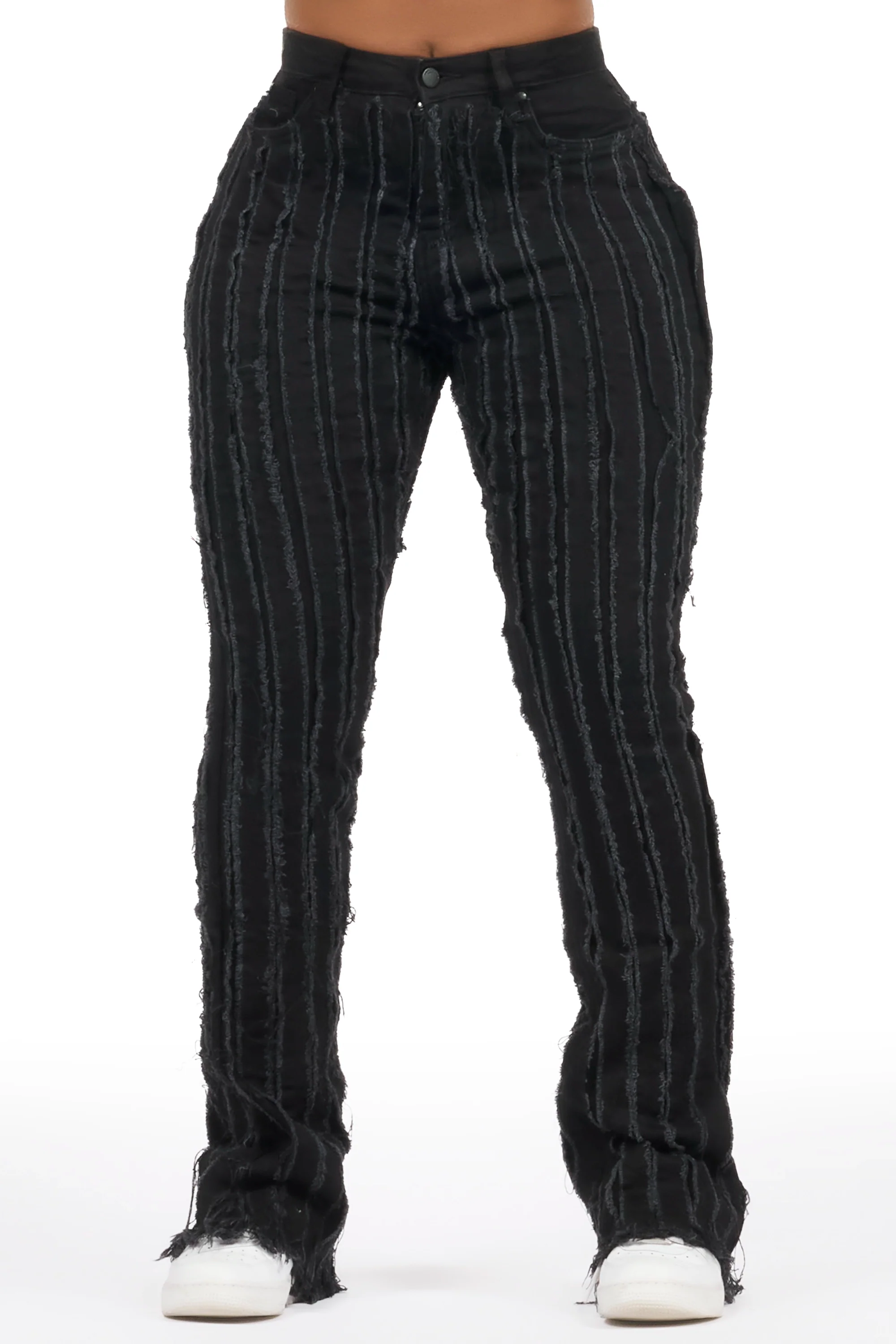 Natalia Black Stacked Flare Jean