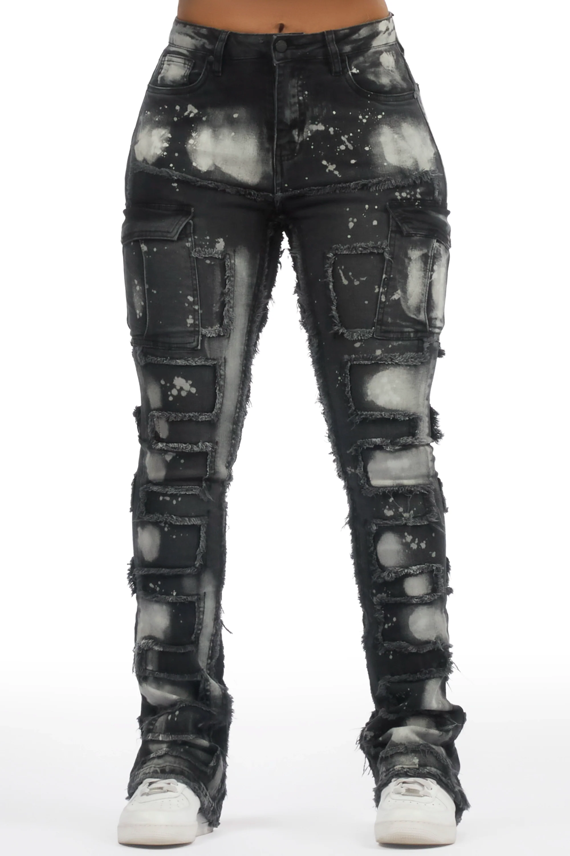5464-ramia-black-bleach-stacked-flare-jean-2.webp Ramia Black Bleach Stacked Flare Jean