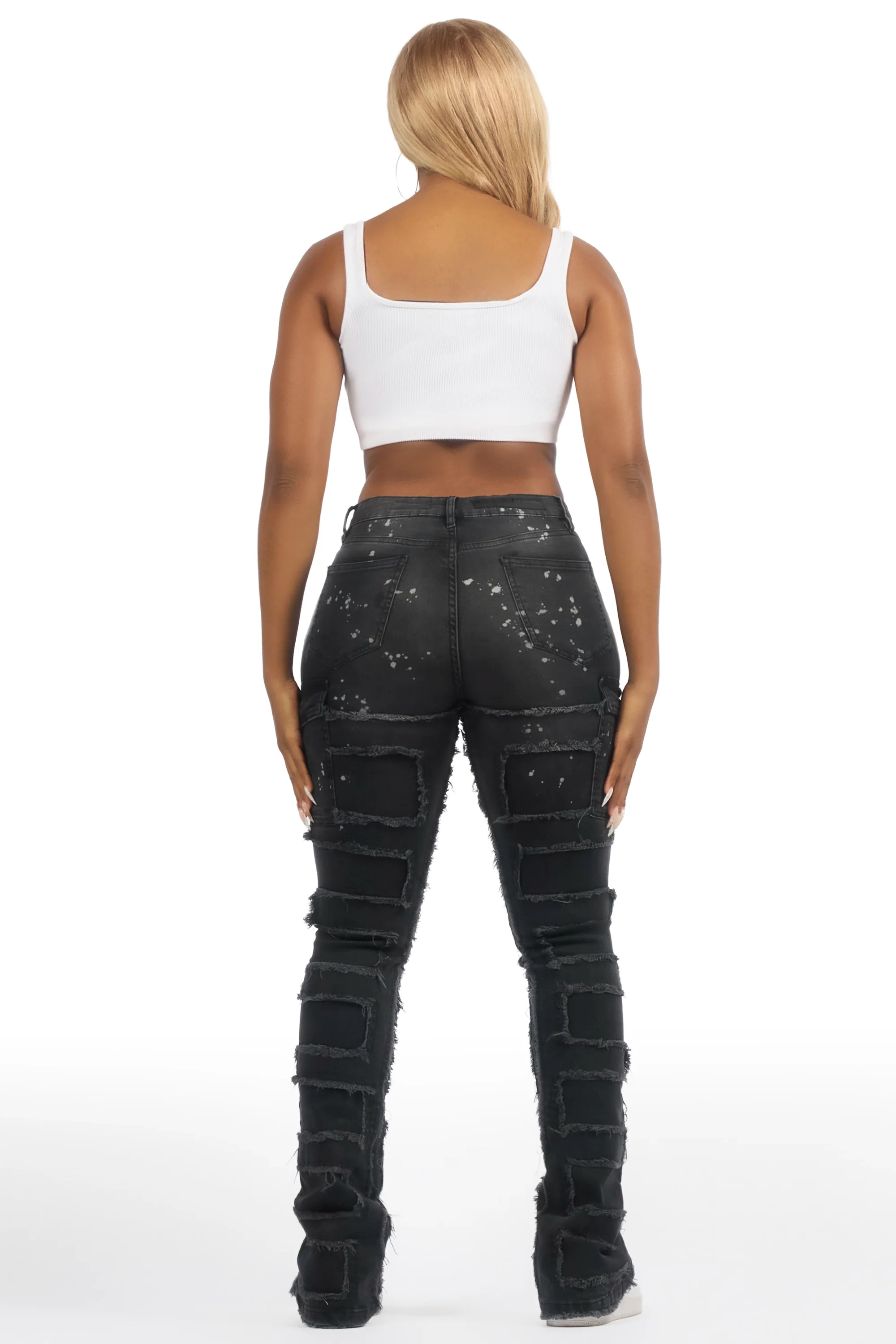 5464-ramia-black-bleach-stacked-flare-jean-4.webp Ramia Black Bleach Stacked Flare Jean