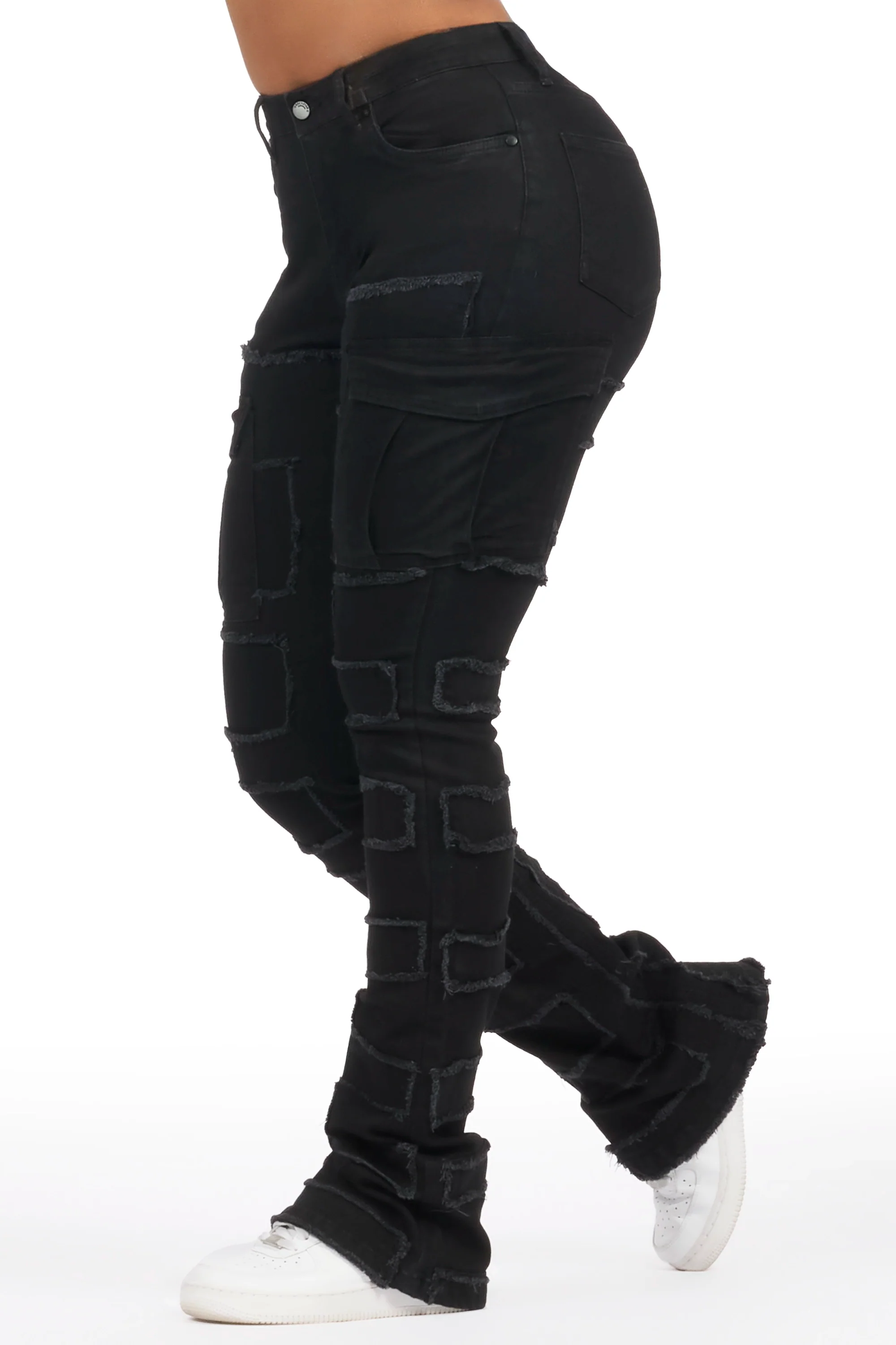 Ramia Black Stacked Flare Jean
