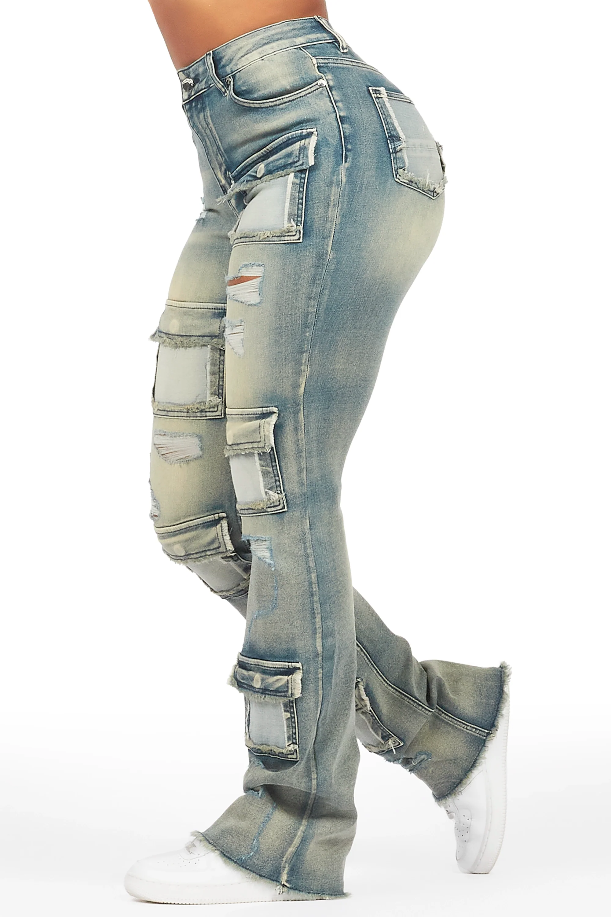 Mashawi Tinted Dark Wash Stacked Flare Jean