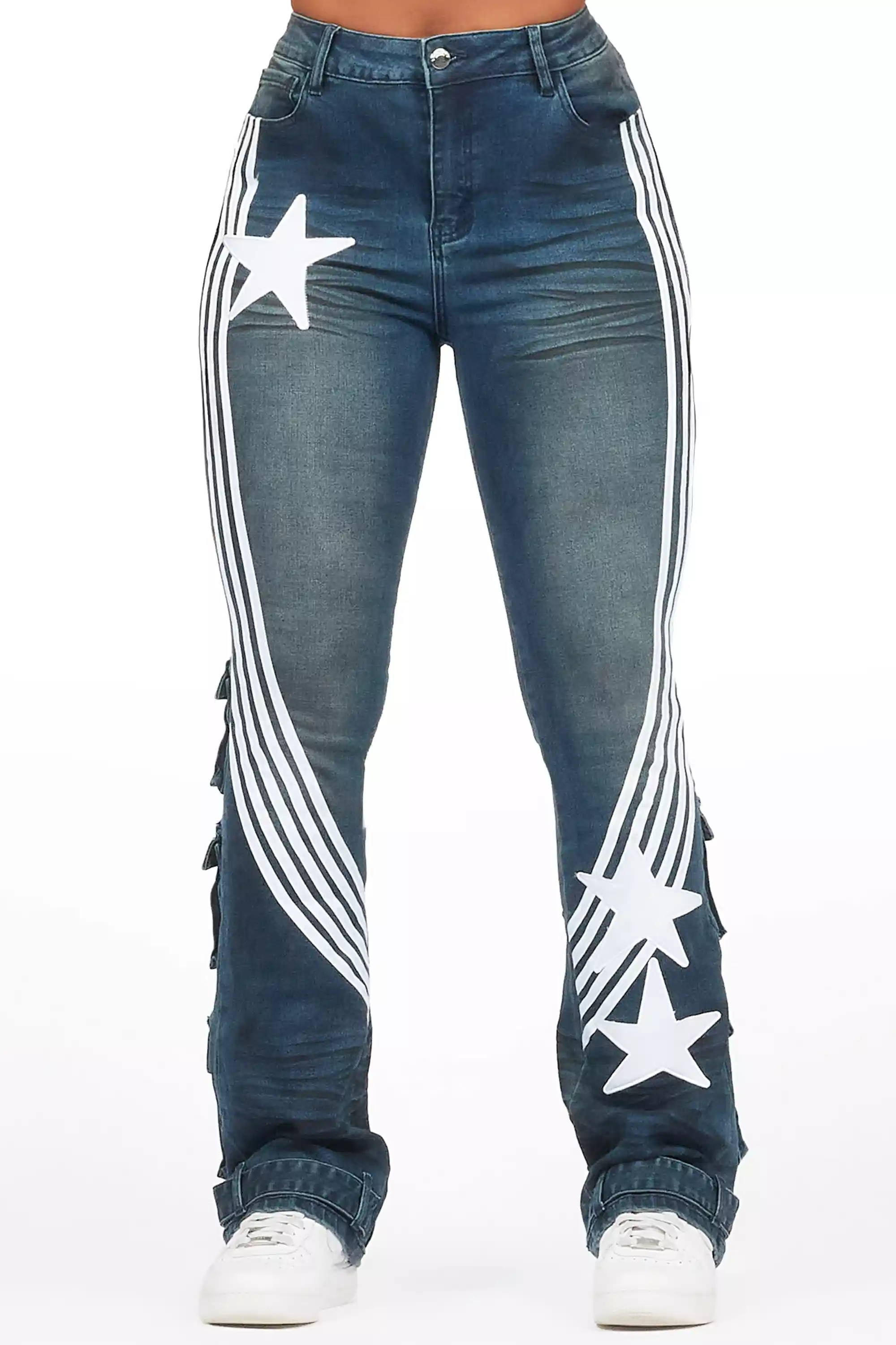 Jaziya Dark Wash Stacked Flare Jean