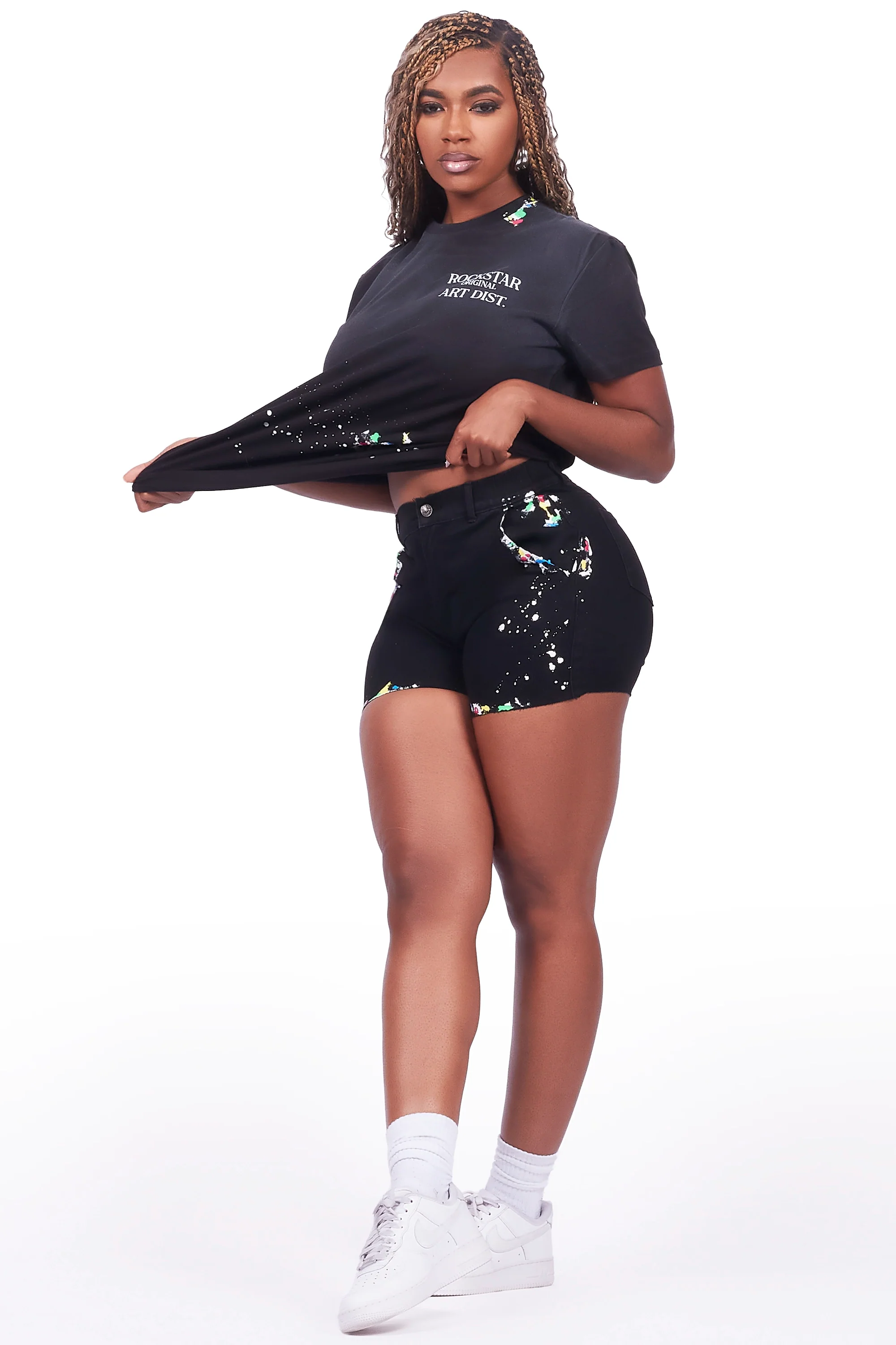 Nashiya Black Denim Short Set