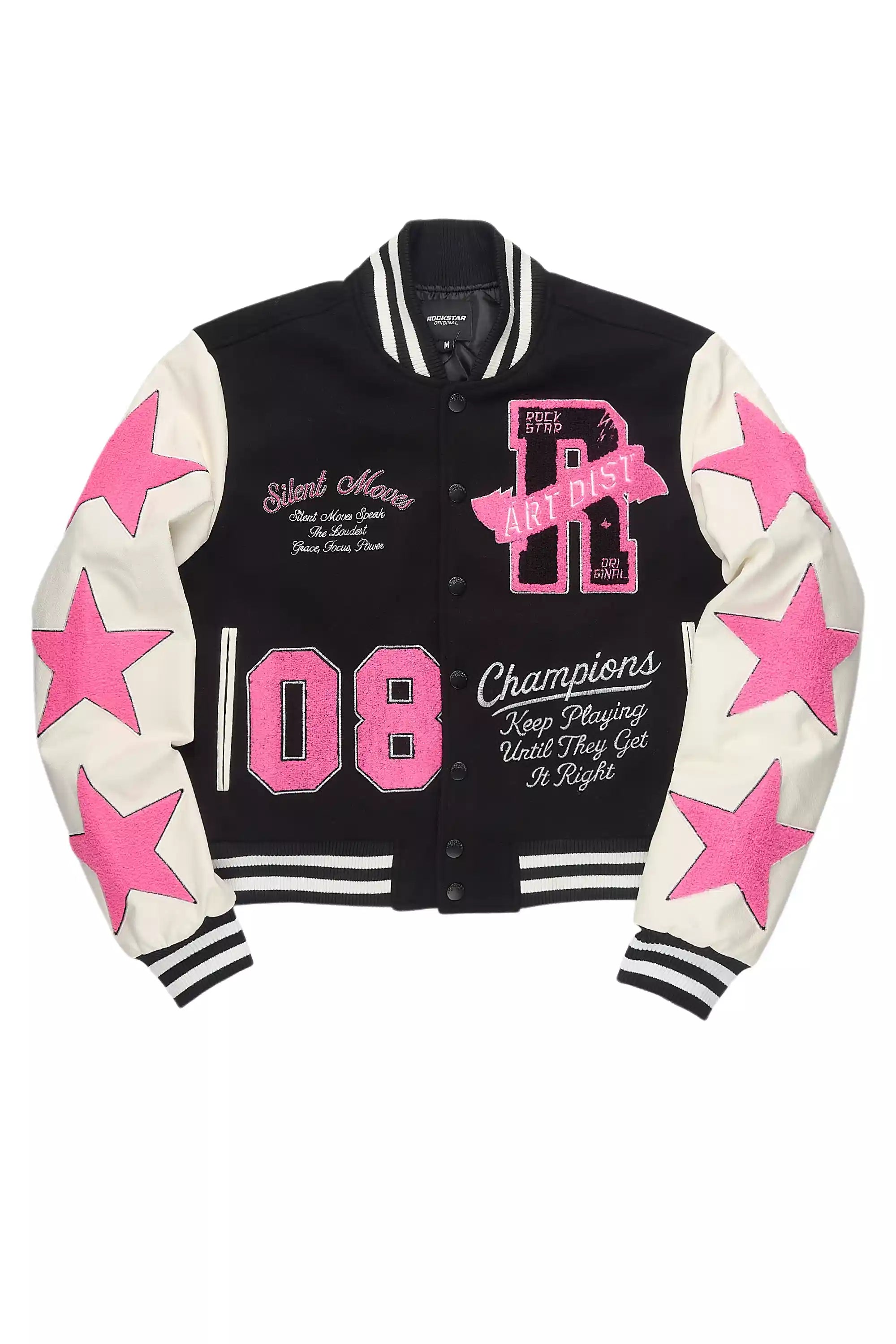 Krystle Black Oversized Varsity Jacket