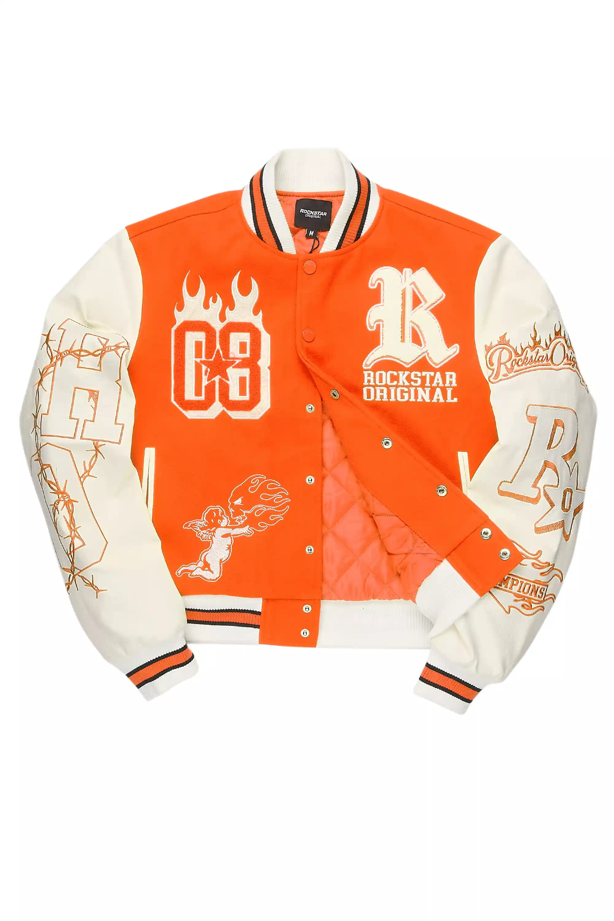 Sharray Orange Oversized Varsity Jacket