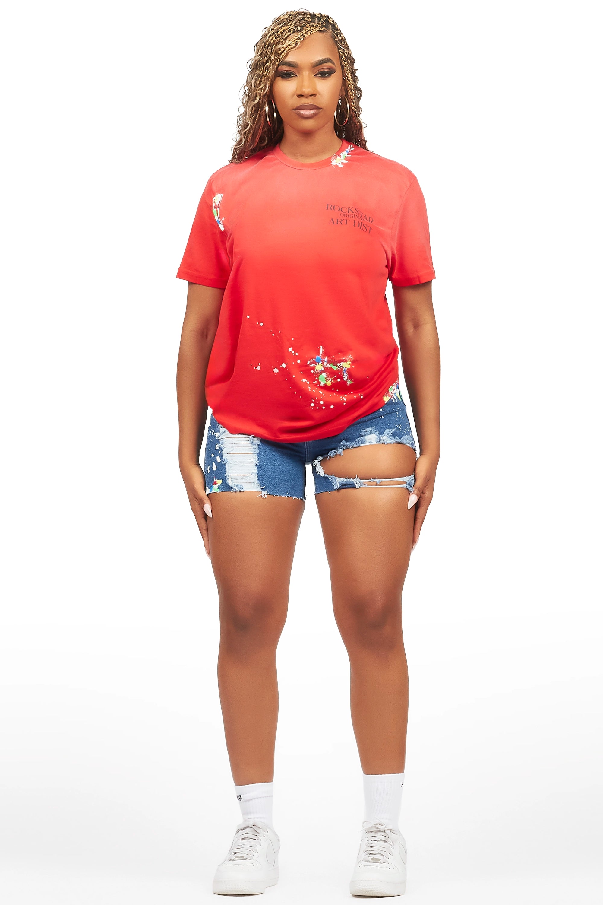 Lathoya Red/Blue Denim Short Set