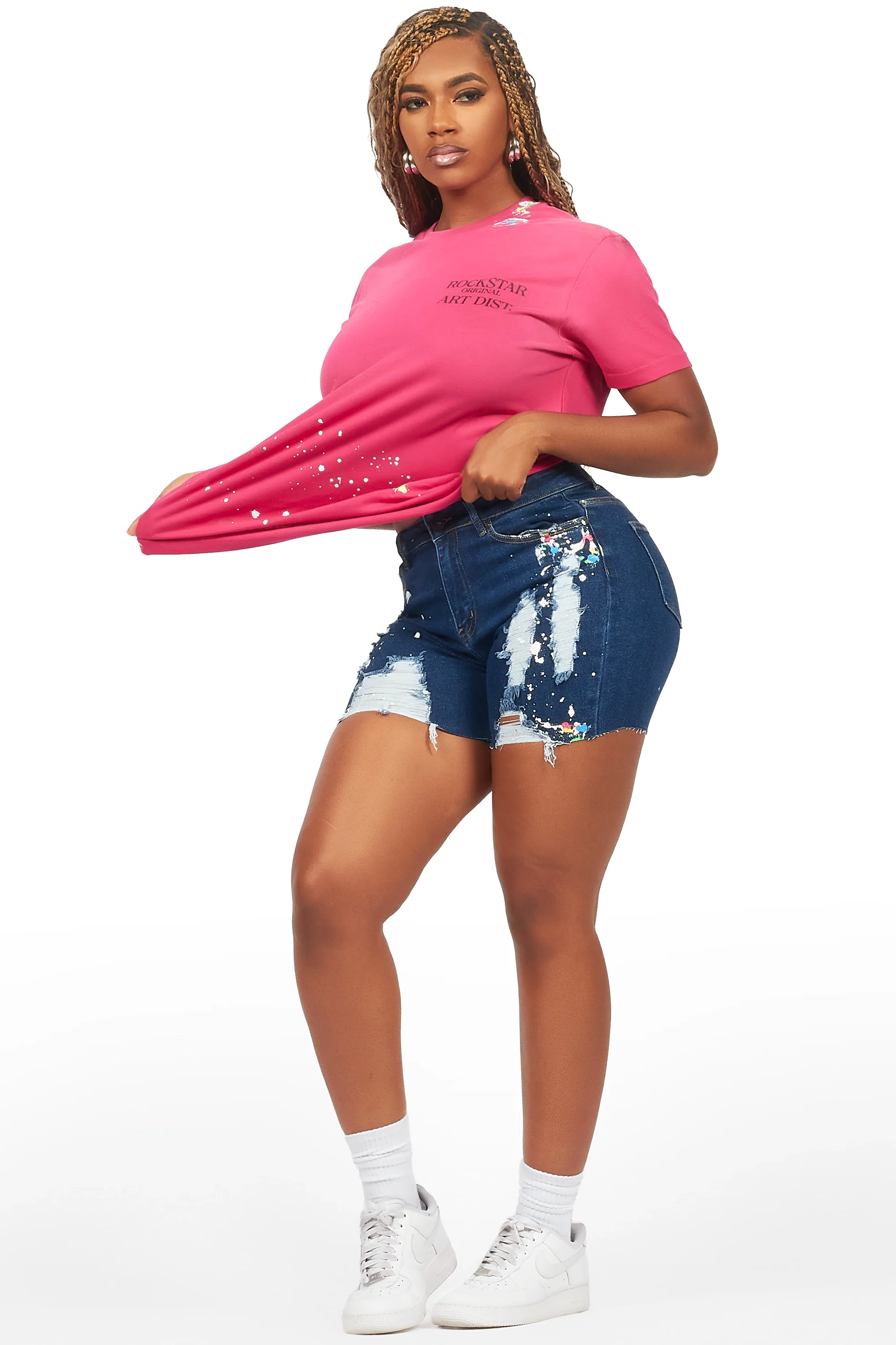 Jarah Pink/Blue Denim Short Set