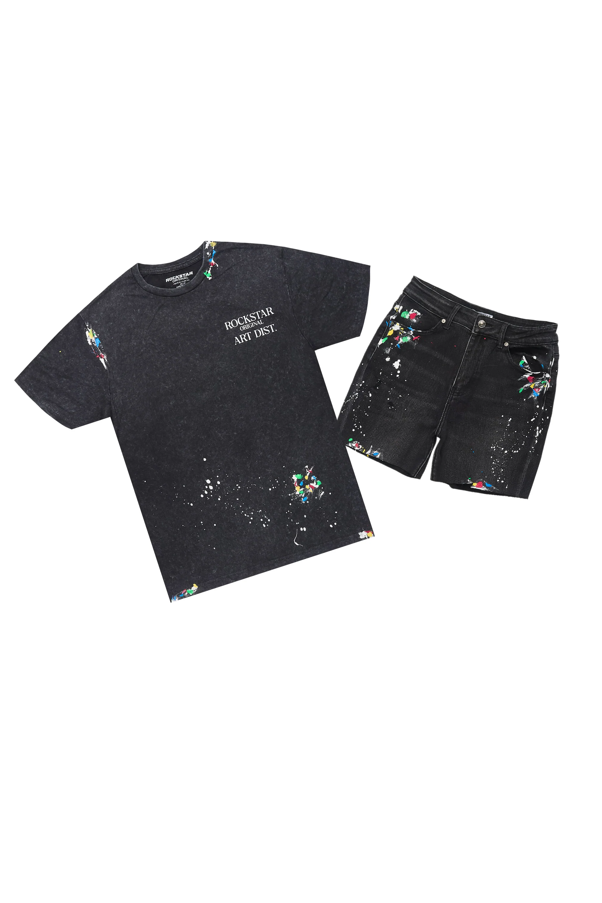 Kathie Vintage Black T-Shirt Denim Short Set