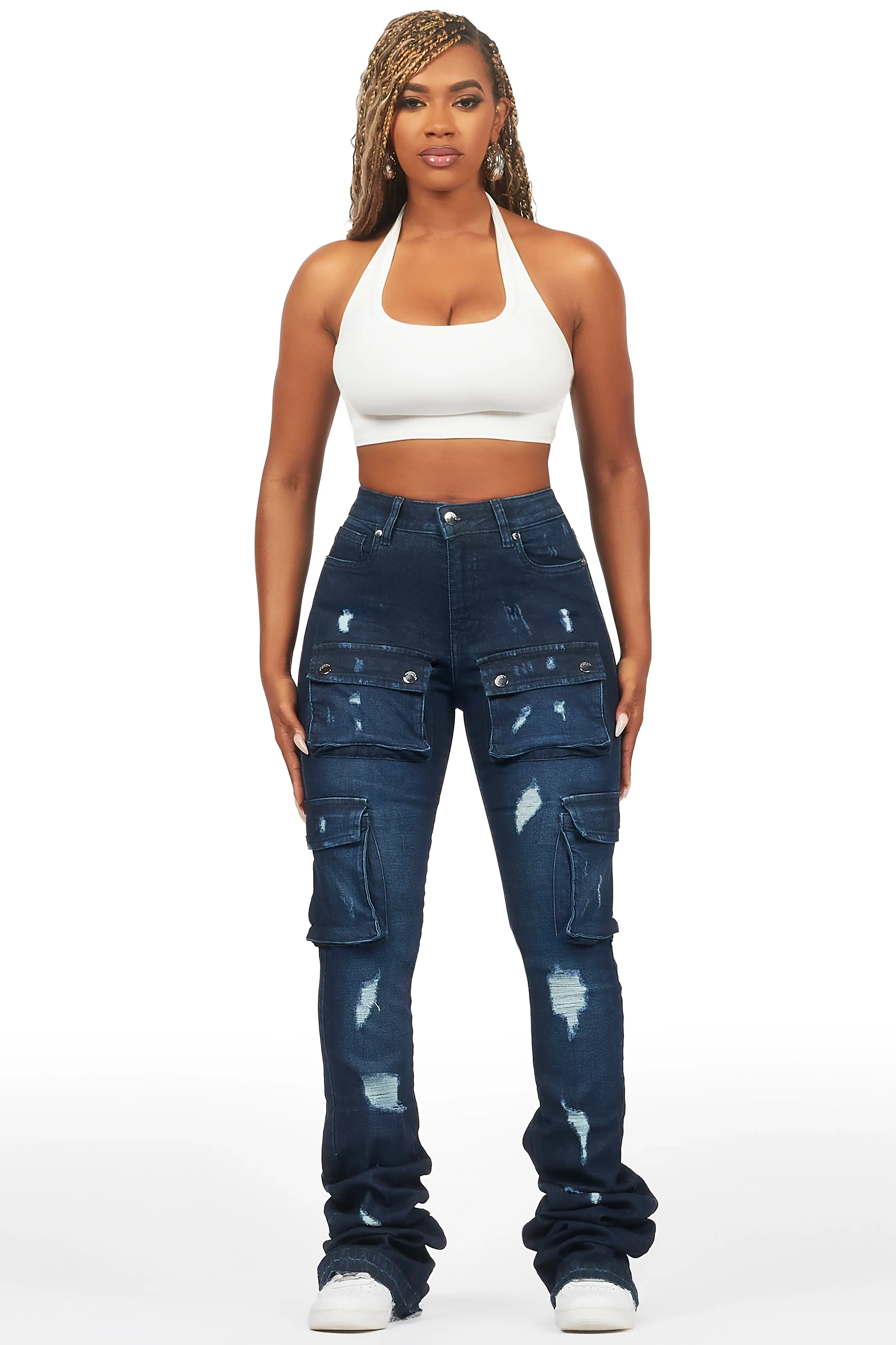 Noor Dark Wash Cargo Super Stacked Jean