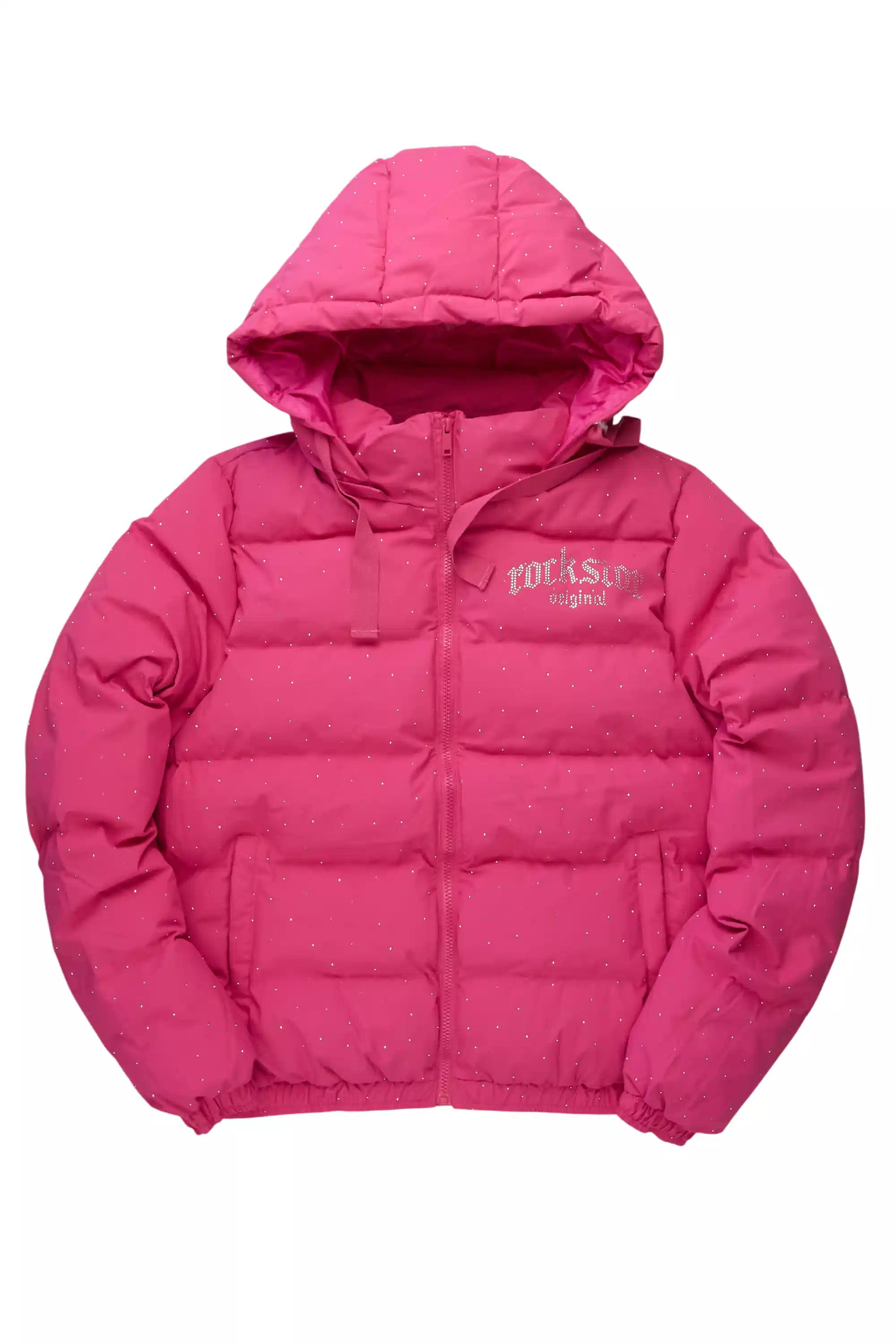Onellia Hot Pink Rhinestone Puffer Jacket