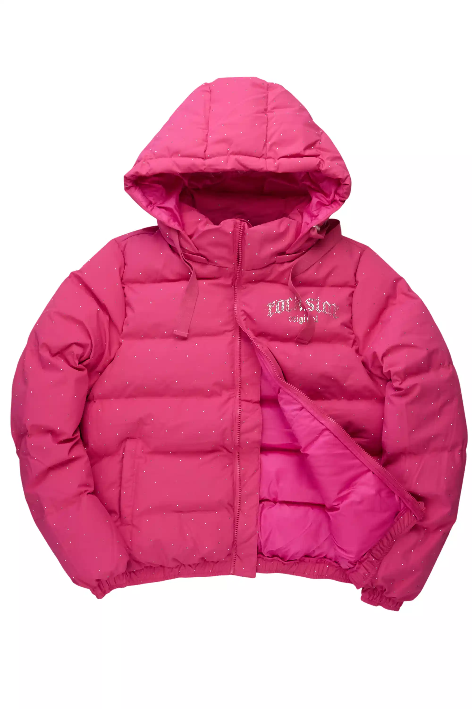 Onellia Hot Pink Rhinestone Puffer Jacket