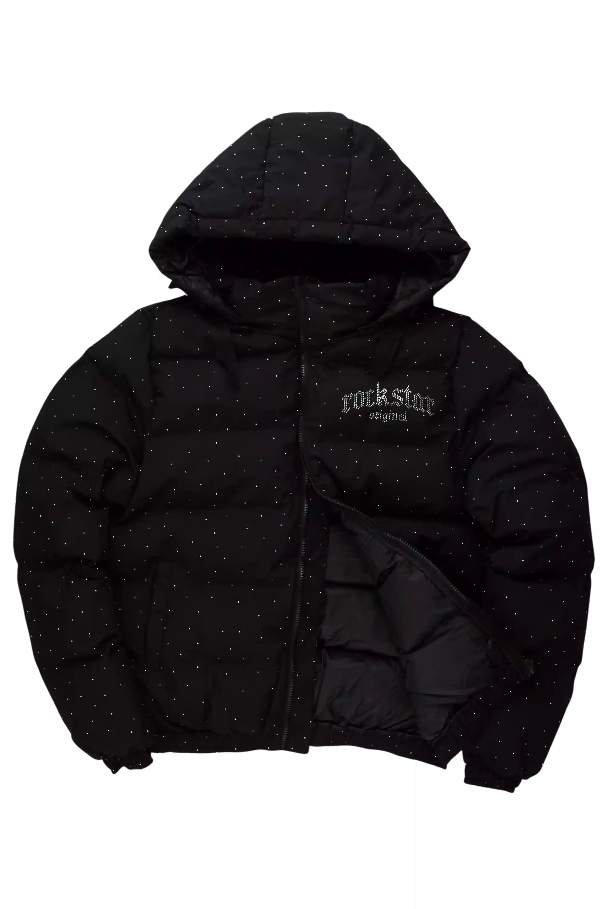 Onellia Black Rhinestone Puffer Jacket