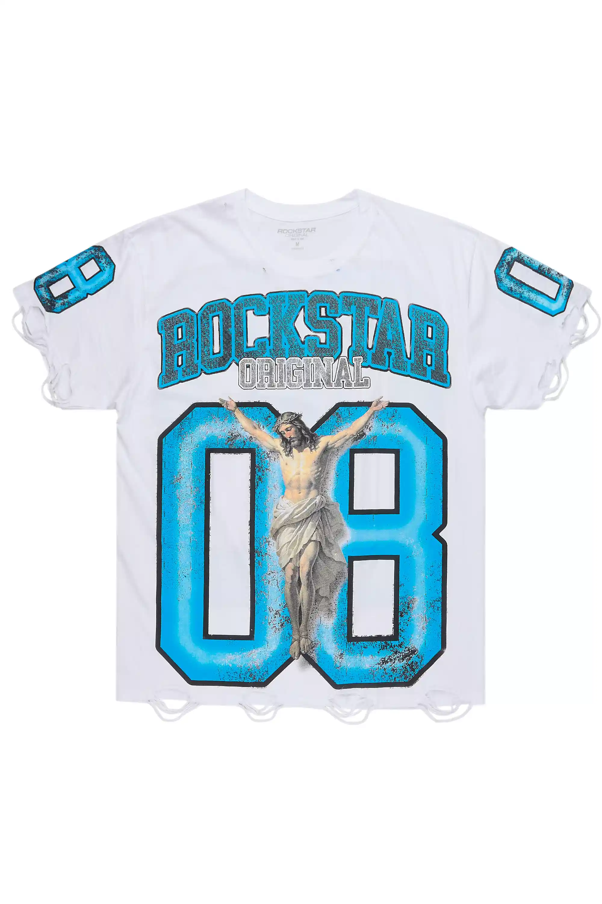 Tariqa White/Blue Oversized T-Shirt