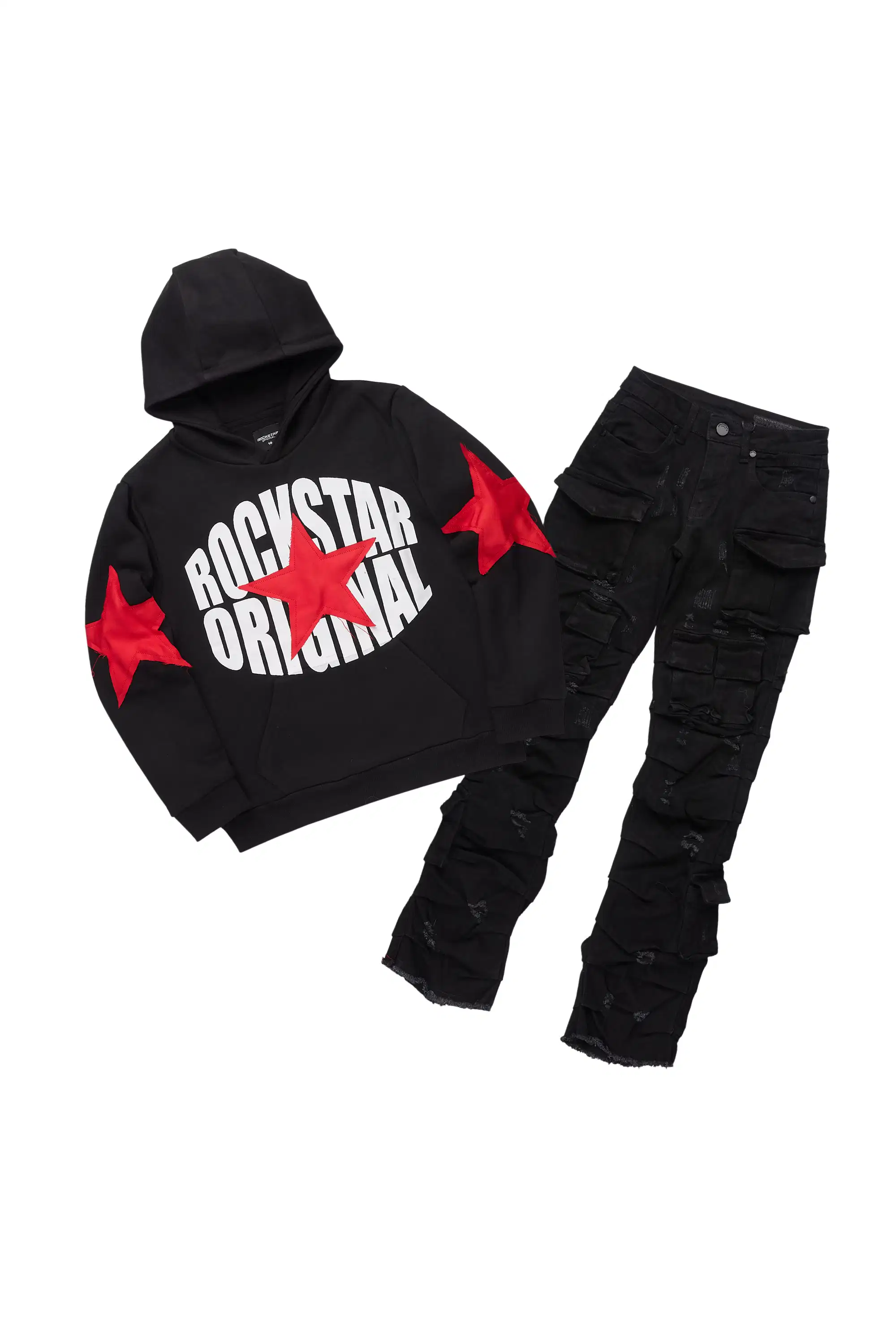Boys States Black Hoodie/Stacked Jean Set