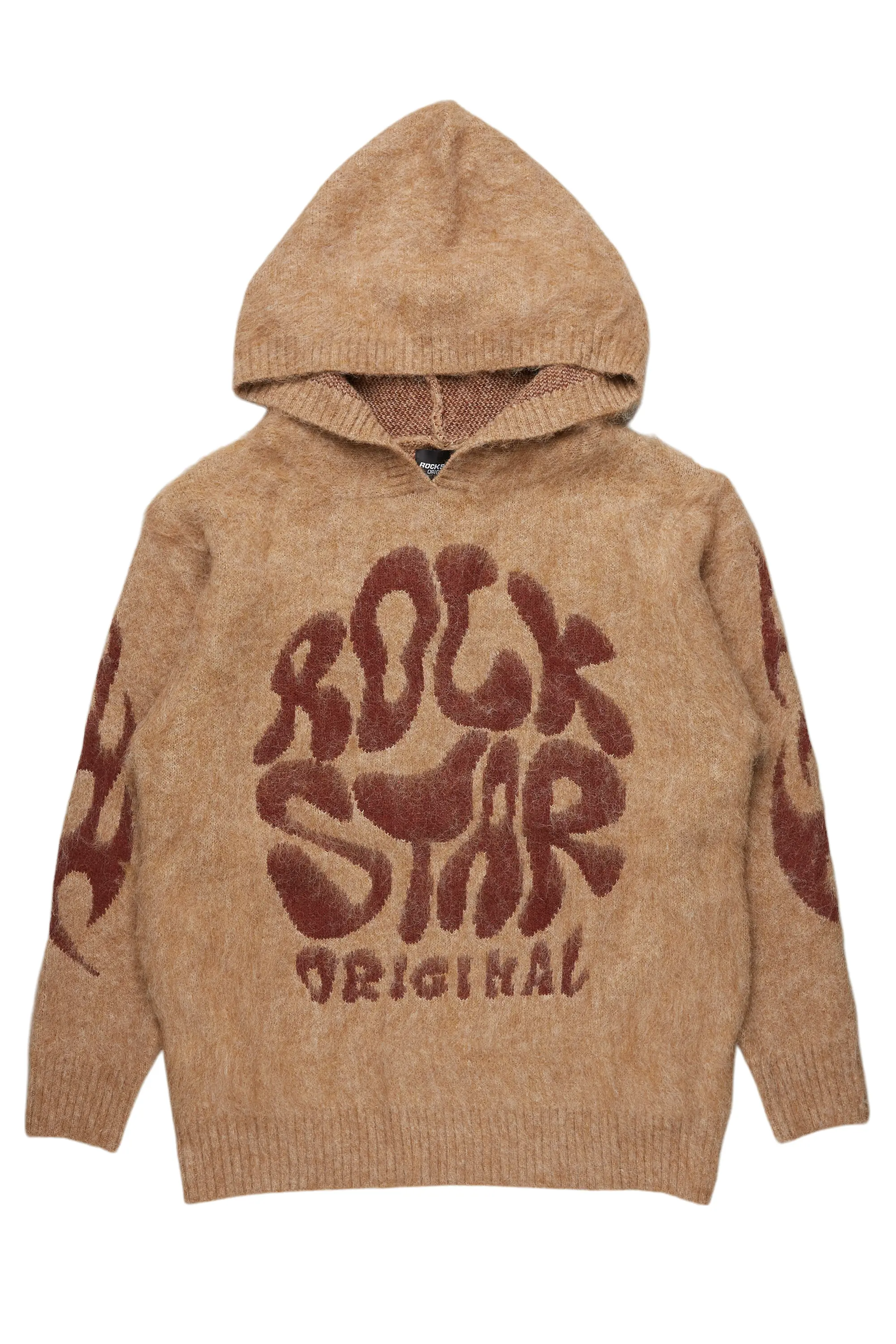Akeya Beige Graphic Knit Hoodie