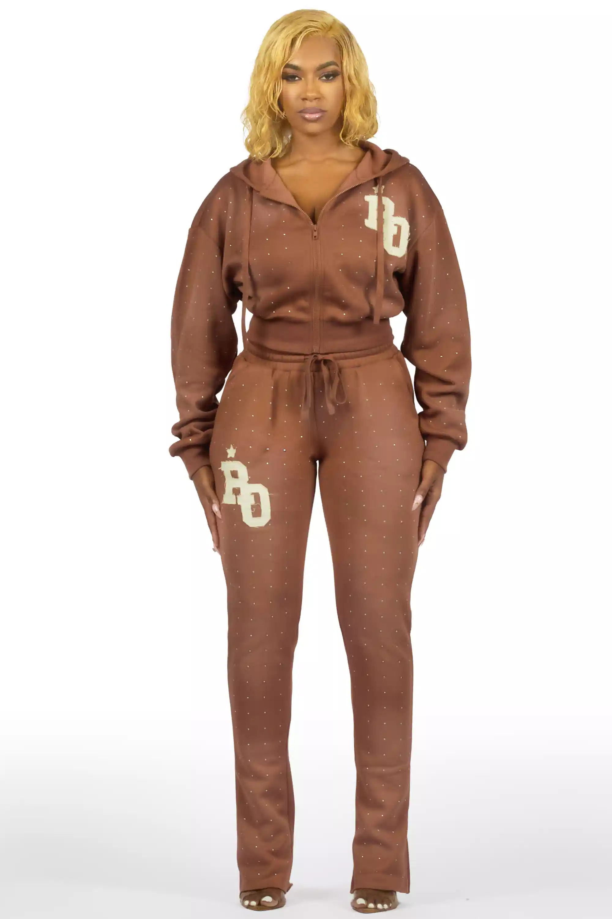 Tyona Mocha Rhinestone Stacked Flare Track Set