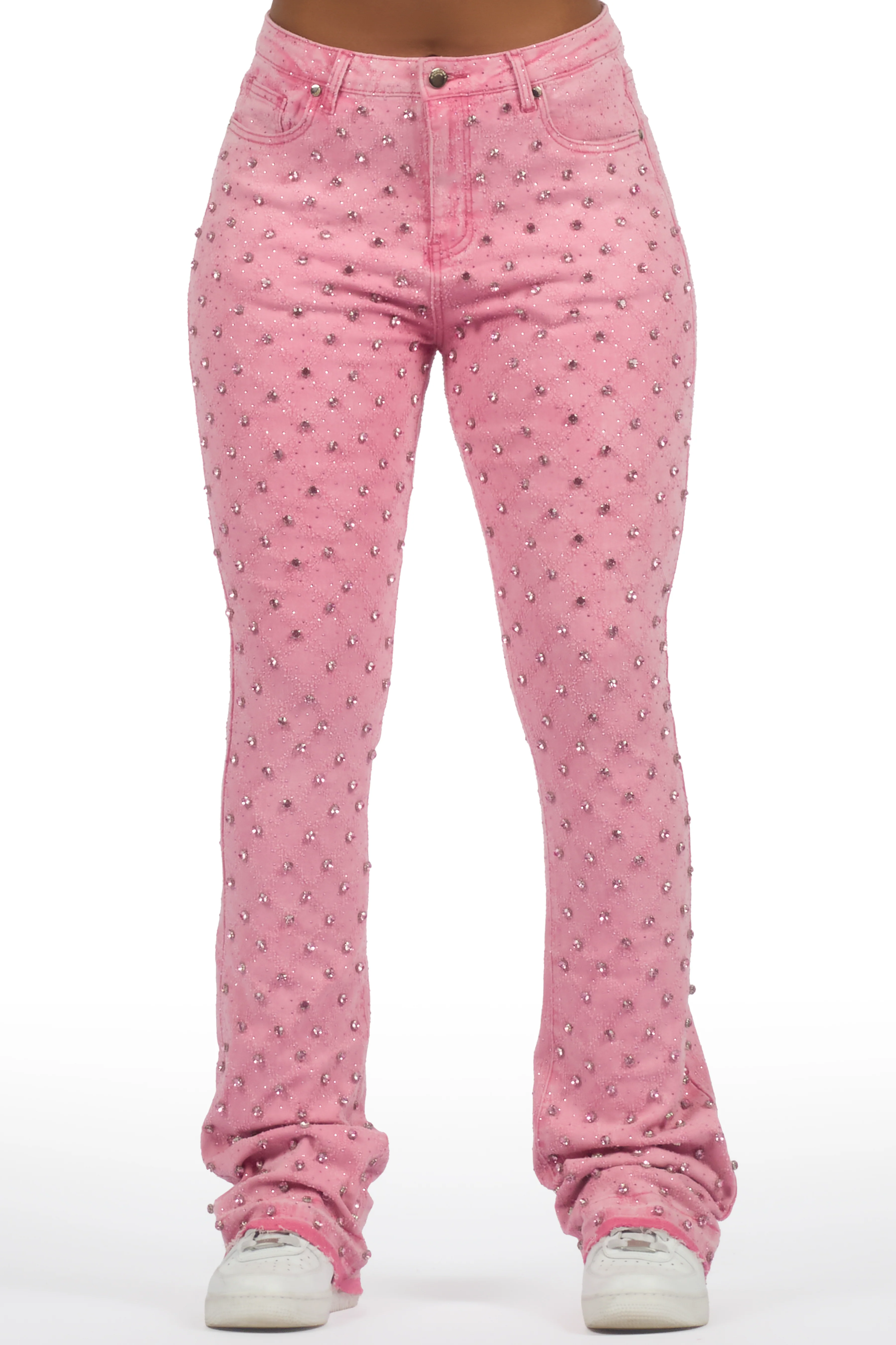 Sareka Pink Rhinestone Stacked Flare Jean