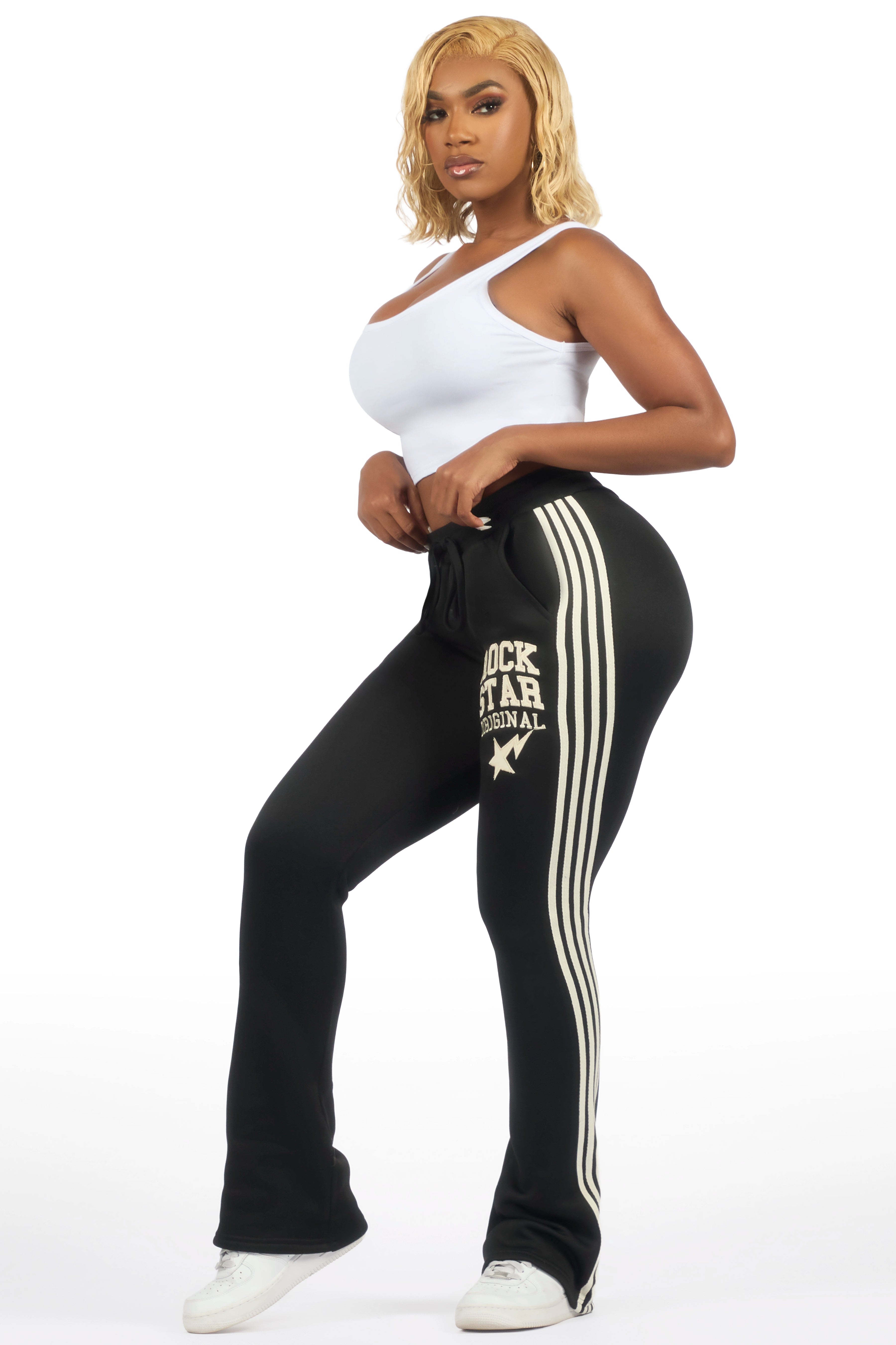 Briana Black Stacked Track Pant