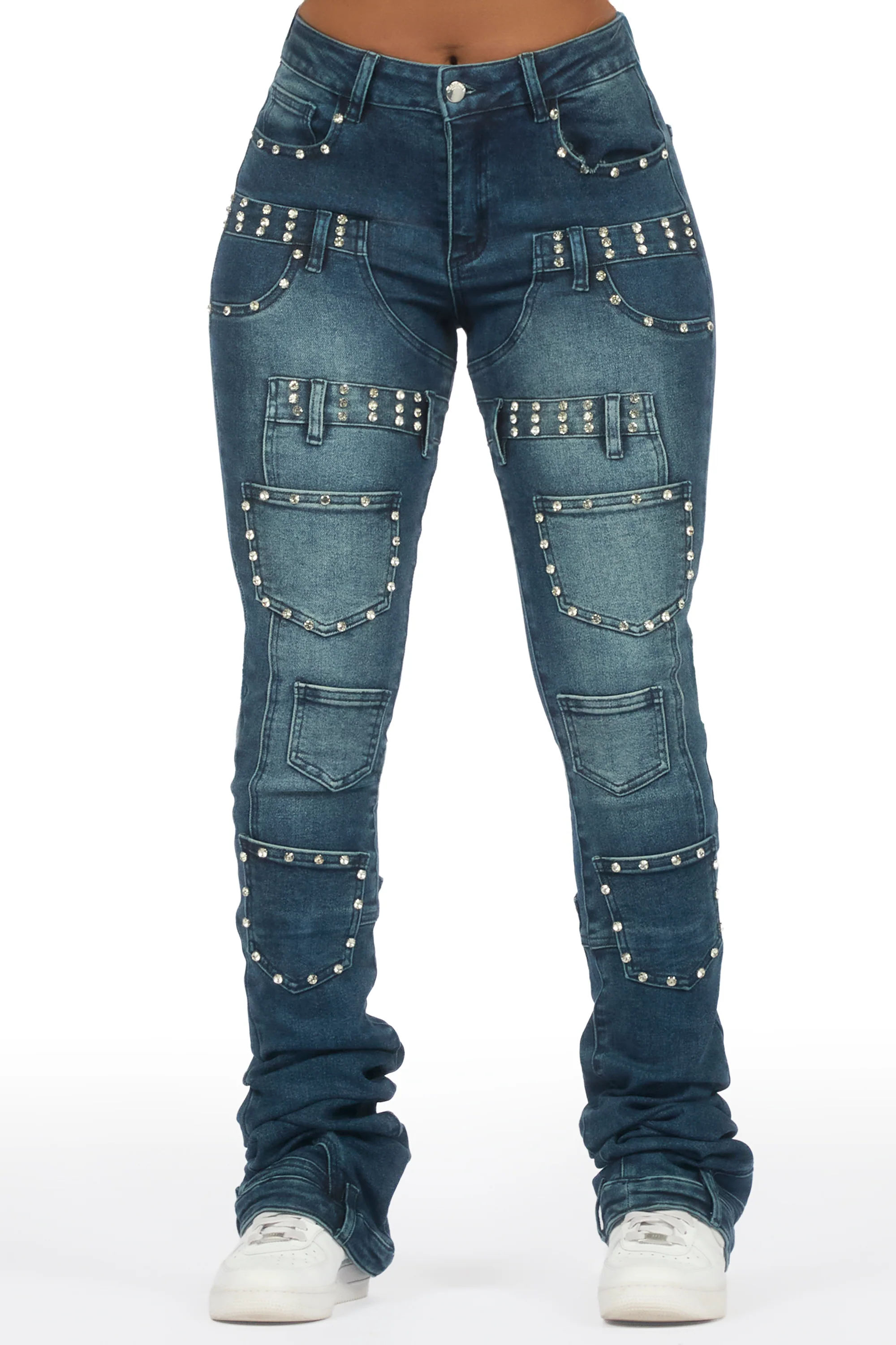Vicky Dark Wash Rhinestone Super Stacked Jean