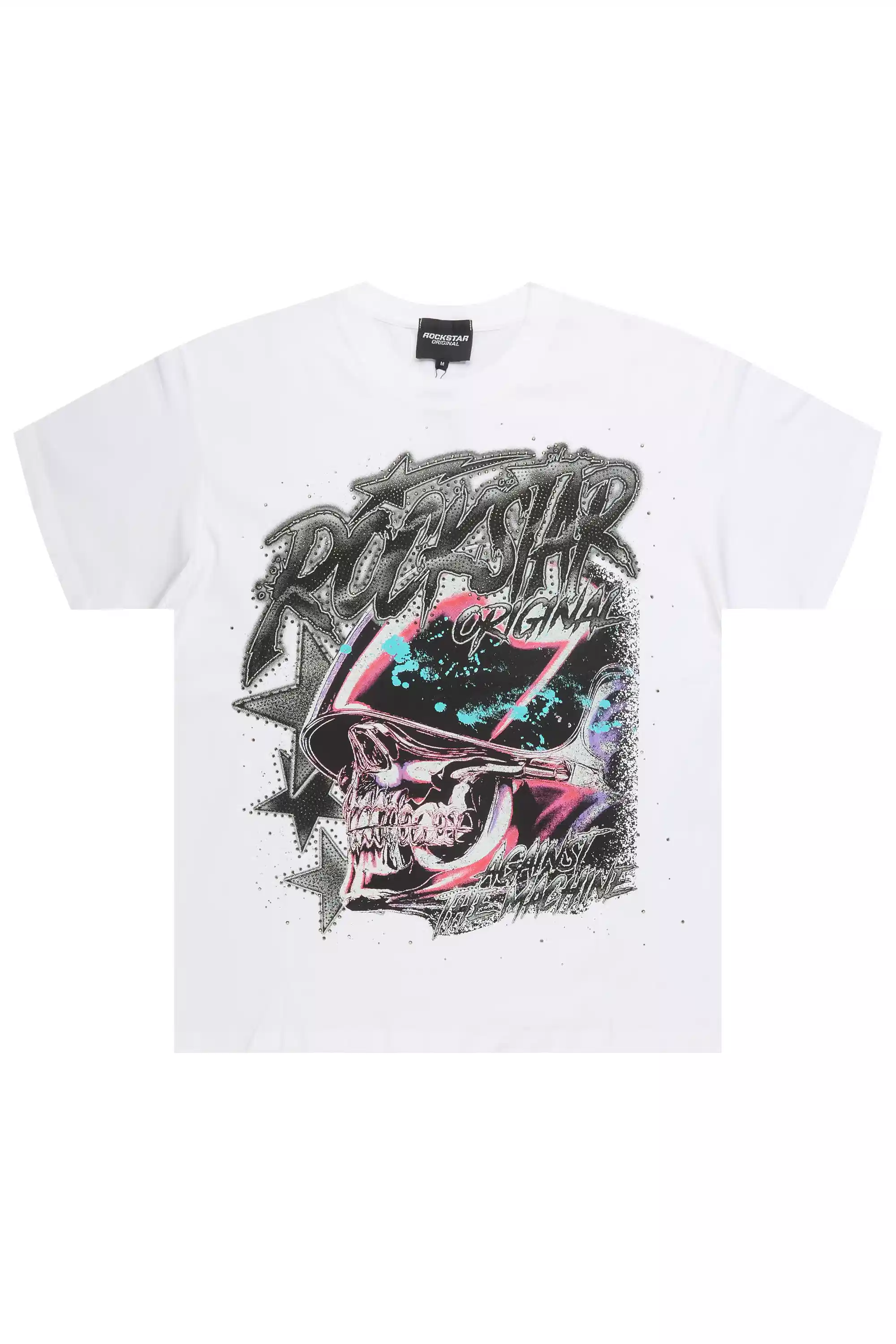 Samaya White Rhinestone Short Sleeve Tee