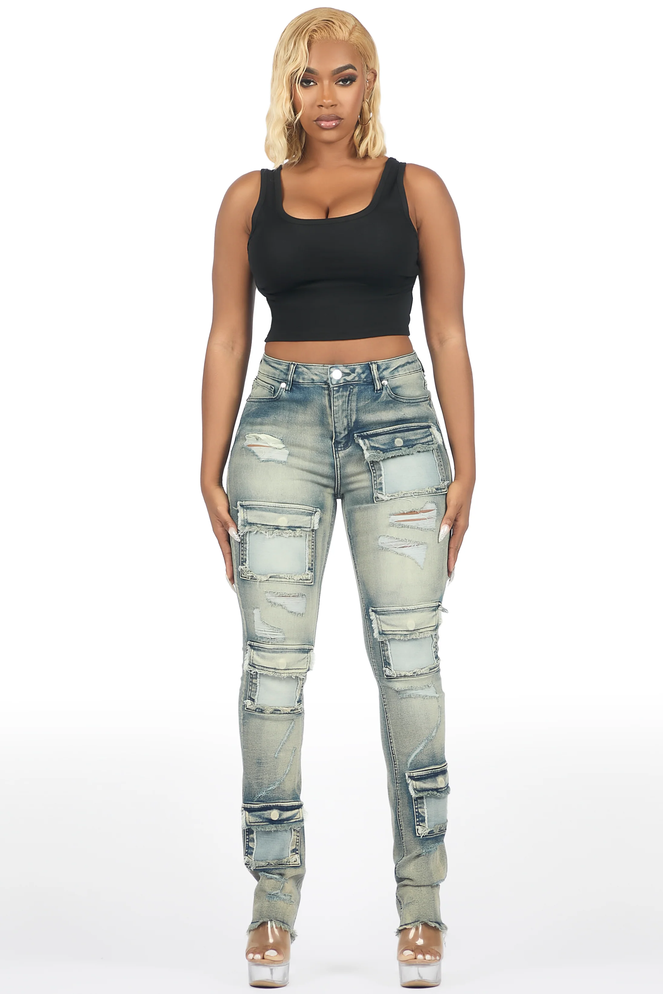 Kritisha Tinted Dark Wash Cargo Skinny Jean