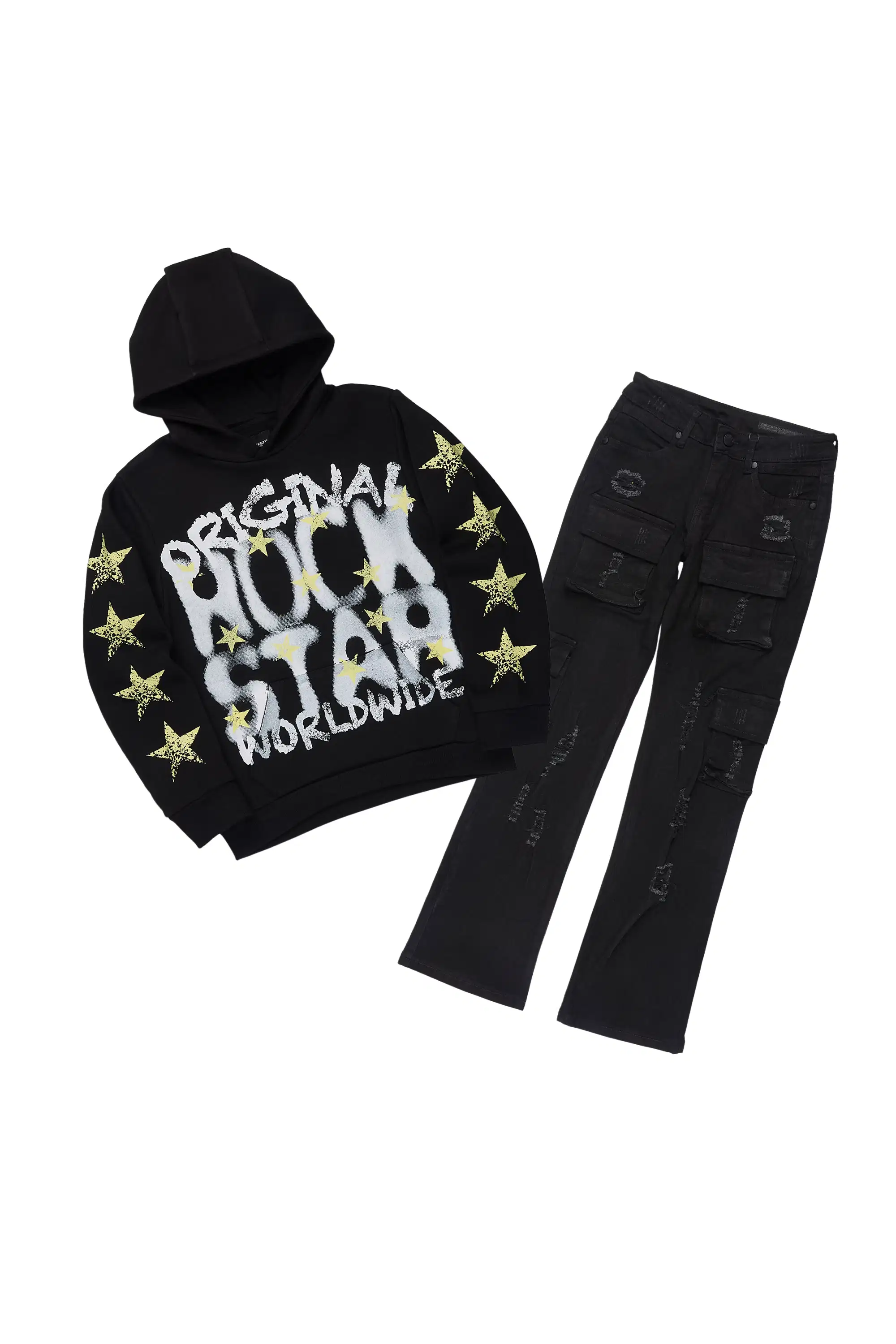 Boys Xaerys Black Hoodie/Stacked Jean Set