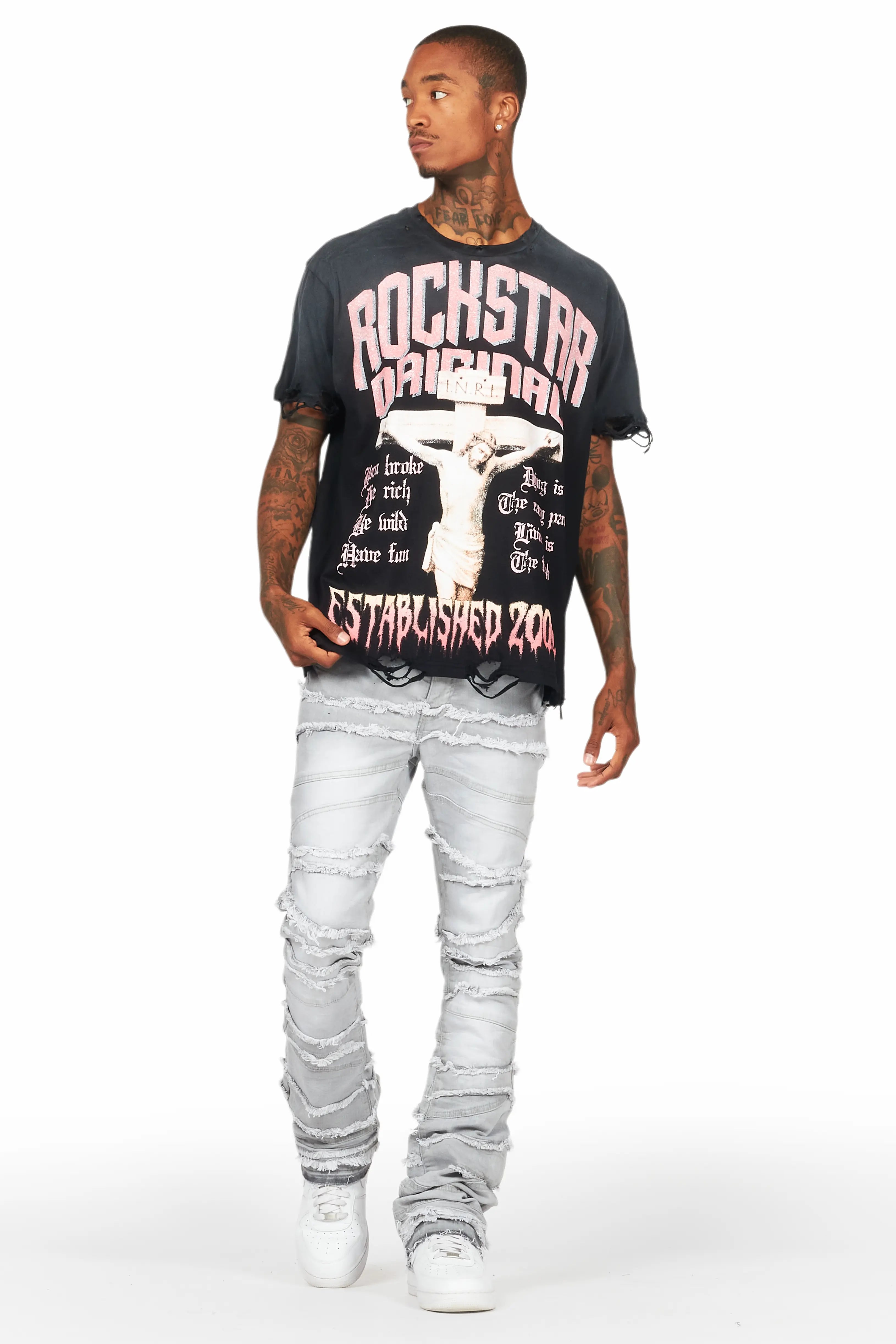 7184-franko-light-grey-stacked-flare-jean-3.jpg Franko Light Grey Stacked Flare Jean