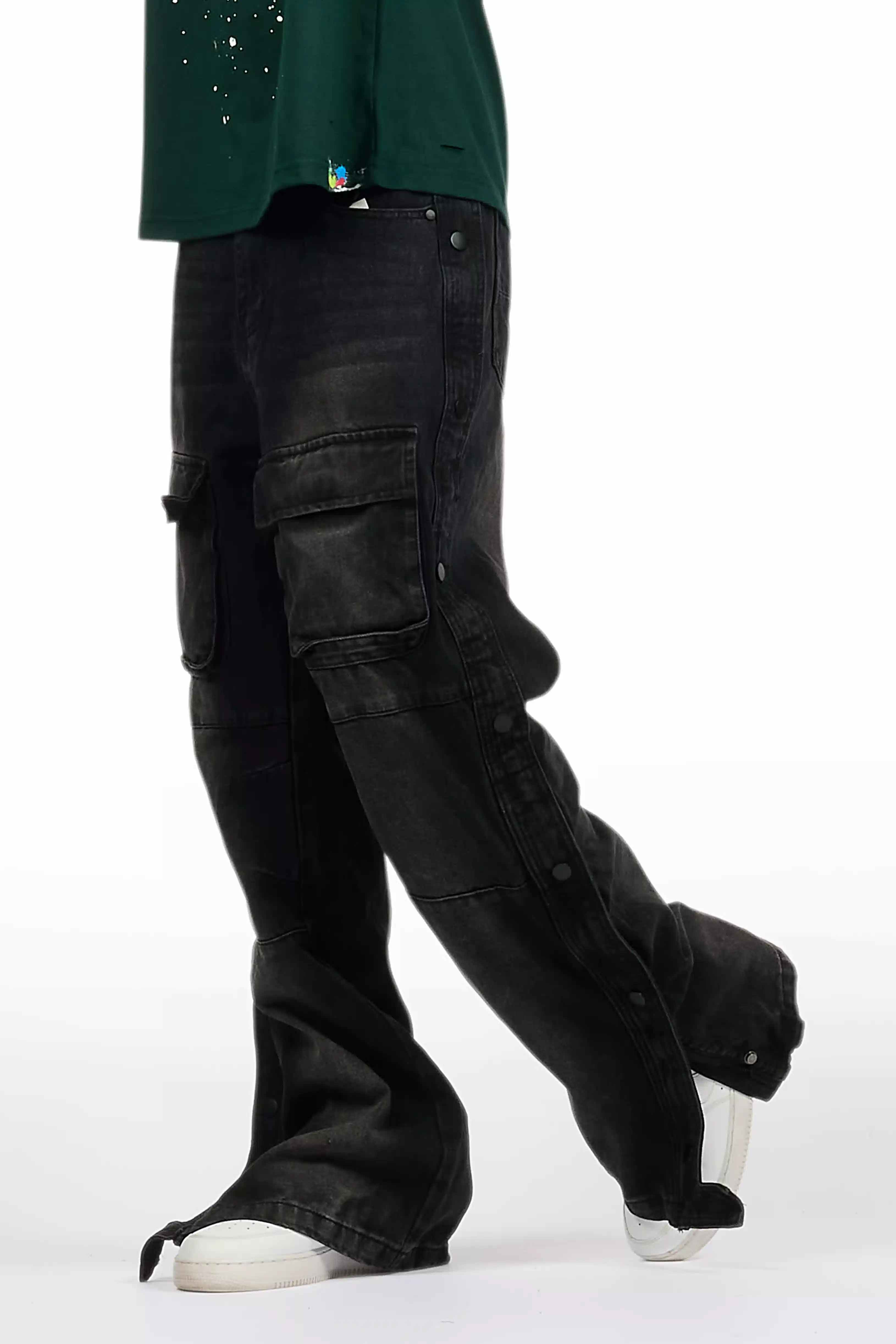 Yuri Dark Grey Stacked Cargo Flare Jean