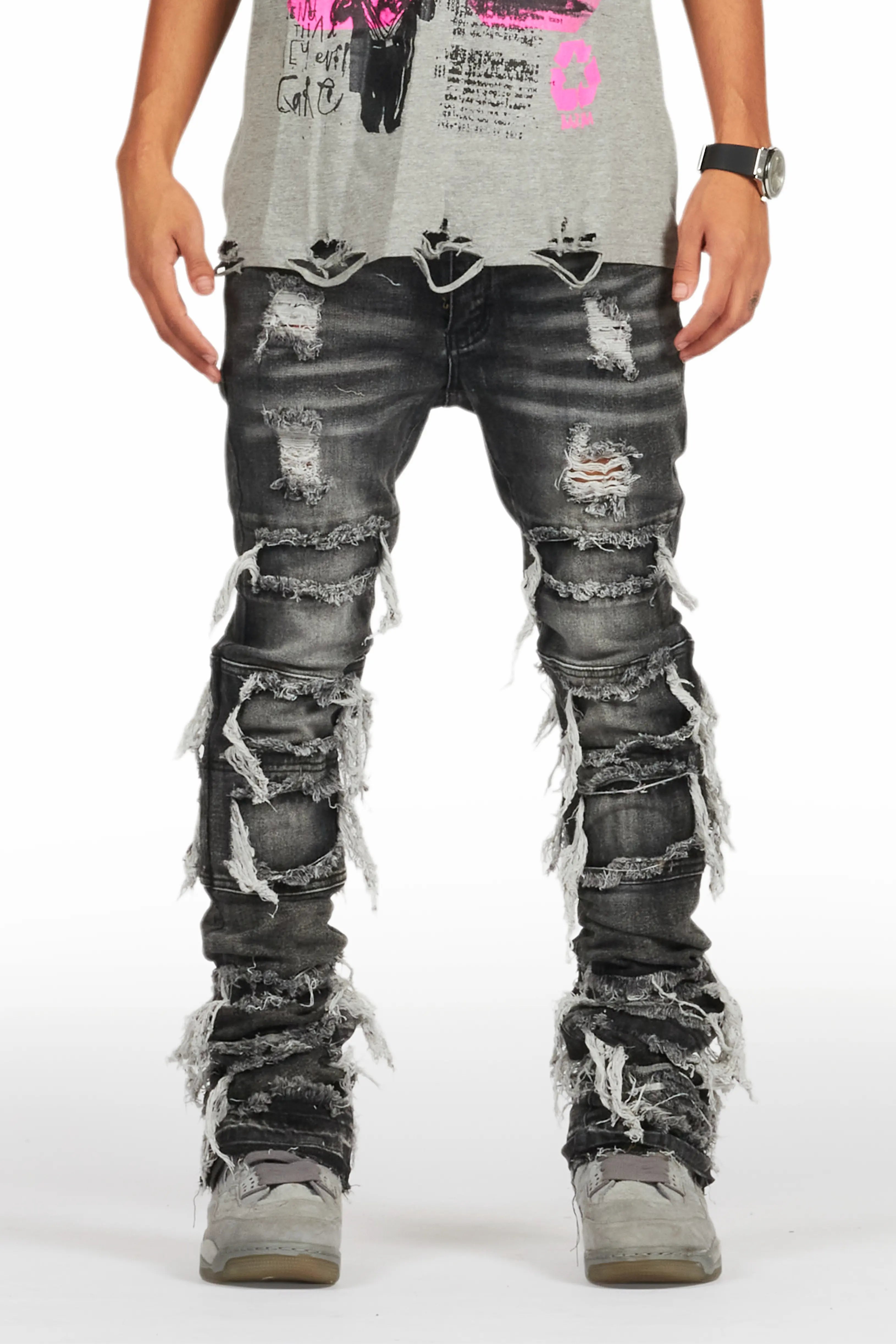 Vasco Grey Stacked Flare Jean
